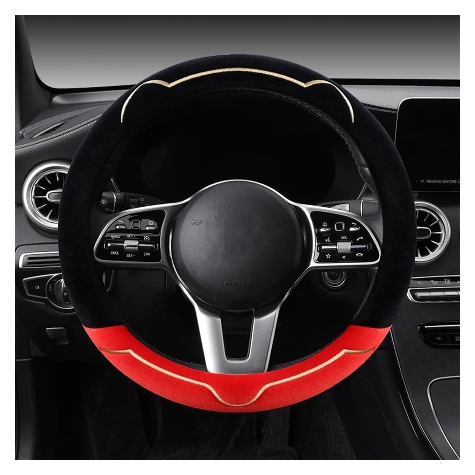 Auto Lenkradbezug Einfache Katzenohren-Serie Plüsch-Winter-Auto-Lenkradabdeckung Warme Verschleißfeste Auto-Griffabdeckung Auto Lenkradschutz(Red) von Dnhqknog