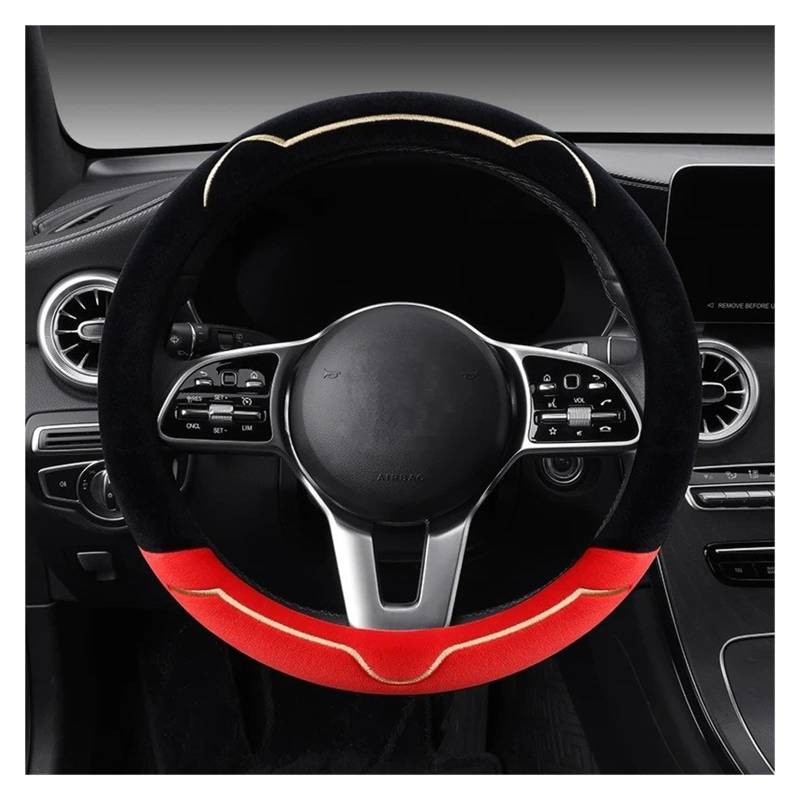 Auto Lenkradbezug Einfache Katzenohren-Serie Plüsch-Winter-Auto-Lenkradabdeckung Warme Verschleißfeste Auto-Griffabdeckung Auto Lenkradschutz(Red) von Dnhqknog
