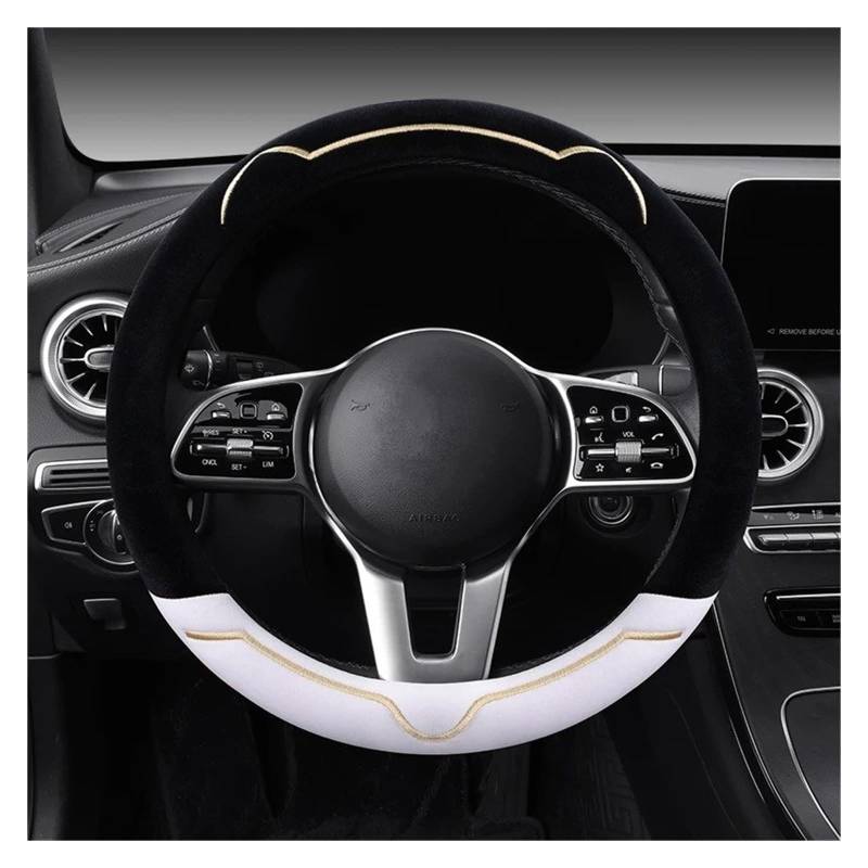 Auto Lenkradbezug Einfache Katzenohren-Serie Plüsch-Winter-Auto-Lenkradabdeckung Warme Verschleißfeste Auto-Griffabdeckung Auto Lenkradschutz(White) von Dnhqknog