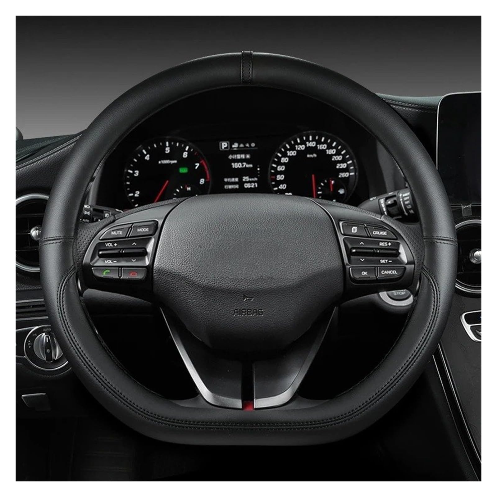 Auto Lenkradbezug Für Hyundai Für I30 Für Creta Für Tucson Für Ix35 Für Elantra Für Santa Fe Für Kona Für I40 Auto Lenkrad Abdeckungen 38 cm Auto Lenkradschutz(Black D Shape) von Dnhqknog