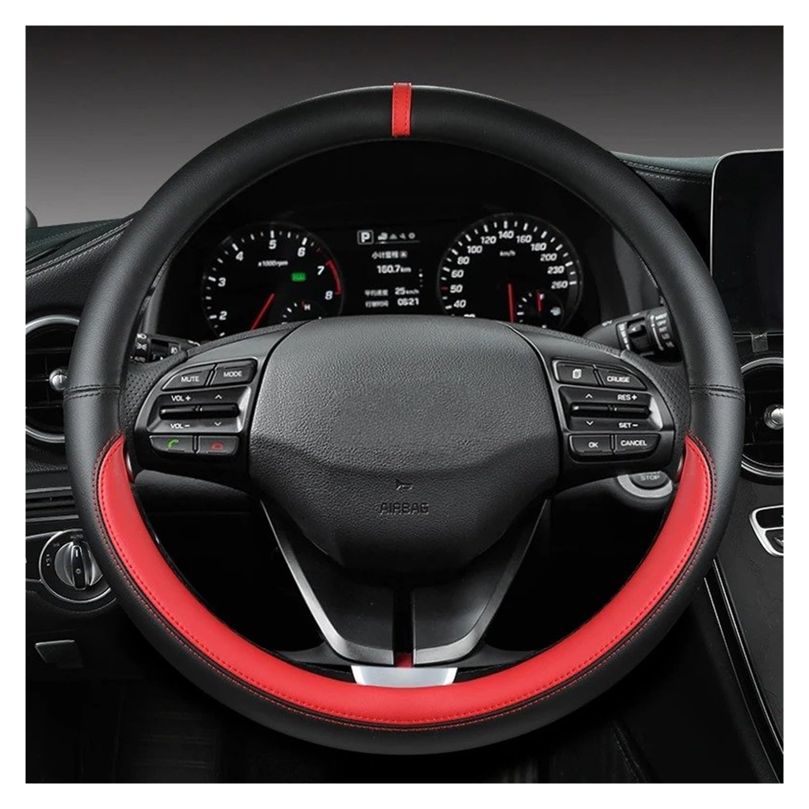 Auto Lenkradbezug Für Hyundai Für I30 Für Creta Für Tucson Für Ix35 Für Elantra Für Santa Fe Für Kona Für I40 Auto Lenkrad Abdeckungen 38 cm Auto Lenkradschutz(RED O Shape) von Dnhqknog