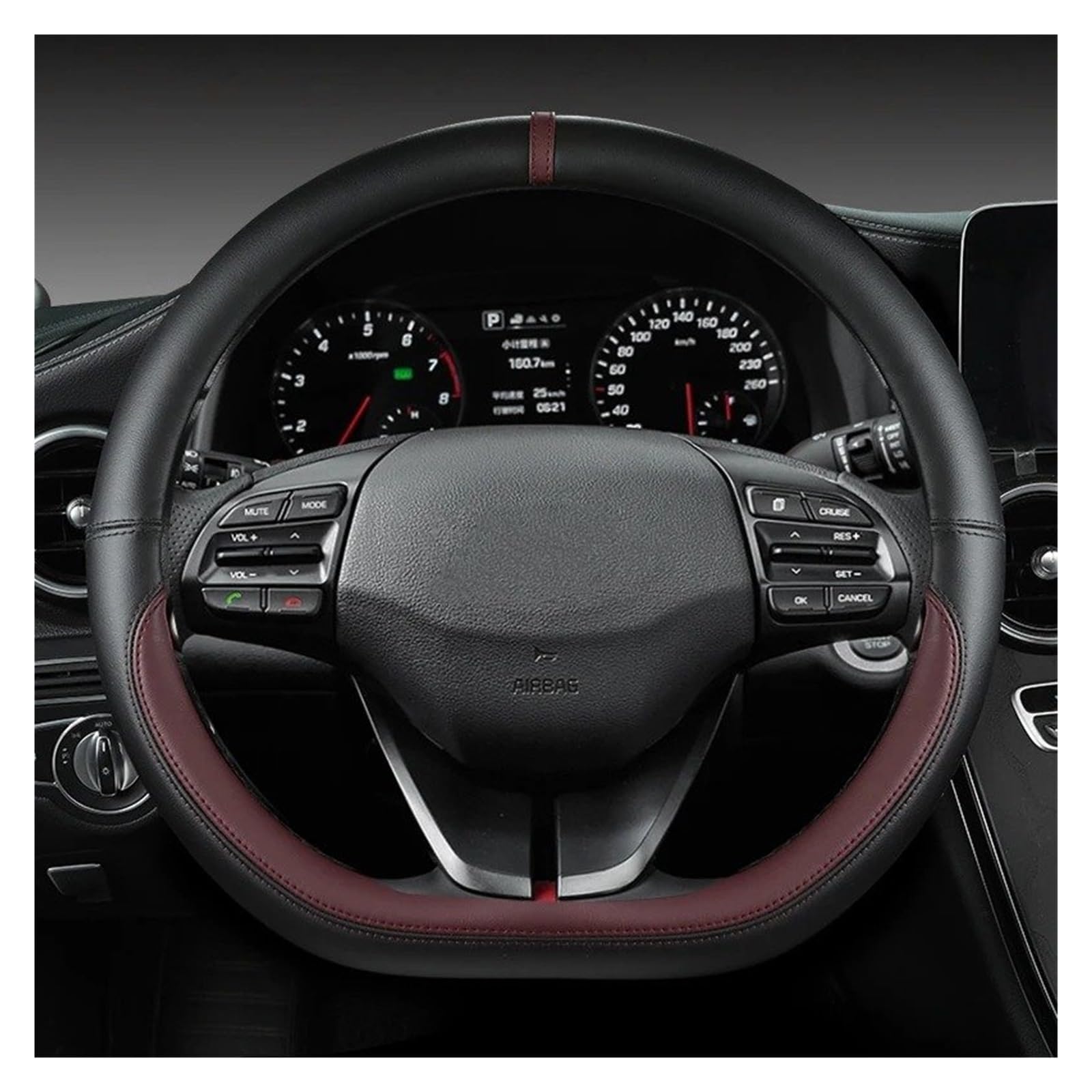 Auto Lenkradbezug Für Hyundai Für I30 Für Creta Für Tucson Für Ix35 Für Elantra Für Santa Fe Für Kona Für I40 Auto Lenkrad Abdeckungen 38 cm Auto Lenkradschutz(Wine RED D Shape) von Dnhqknog