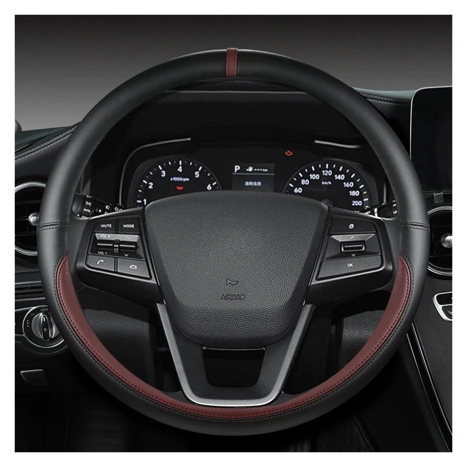 Auto Lenkradbezug Für Hyundai Für I30 Für Creta Für Tucson Für Ix35 Für Elantra Für Santa Fe Für Kona Für I40 Auto Lenkrad Abdeckungen 38 cm Auto Lenkradschutz(Wine RED O Shape) von Dnhqknog