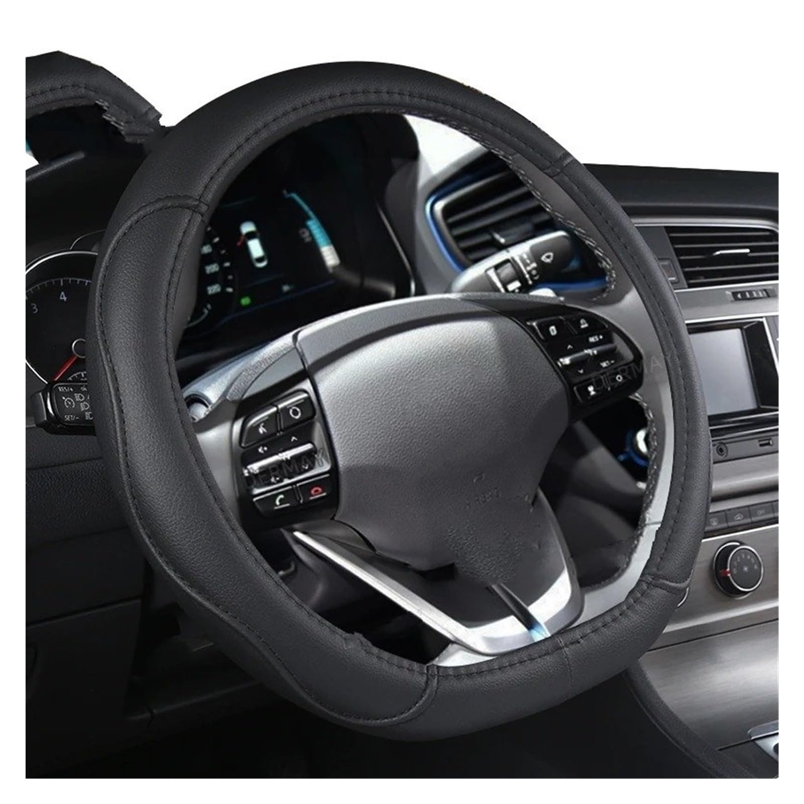 Auto Lenkradbezug Für Hyundai Für Ioniq 2016 2017 2018 2019 2020 2021 2022 Auto Styling Auto Protector Lenkrad Abdeckung Form Auto Lenkradschutz(Black Thread) von Dnhqknog
