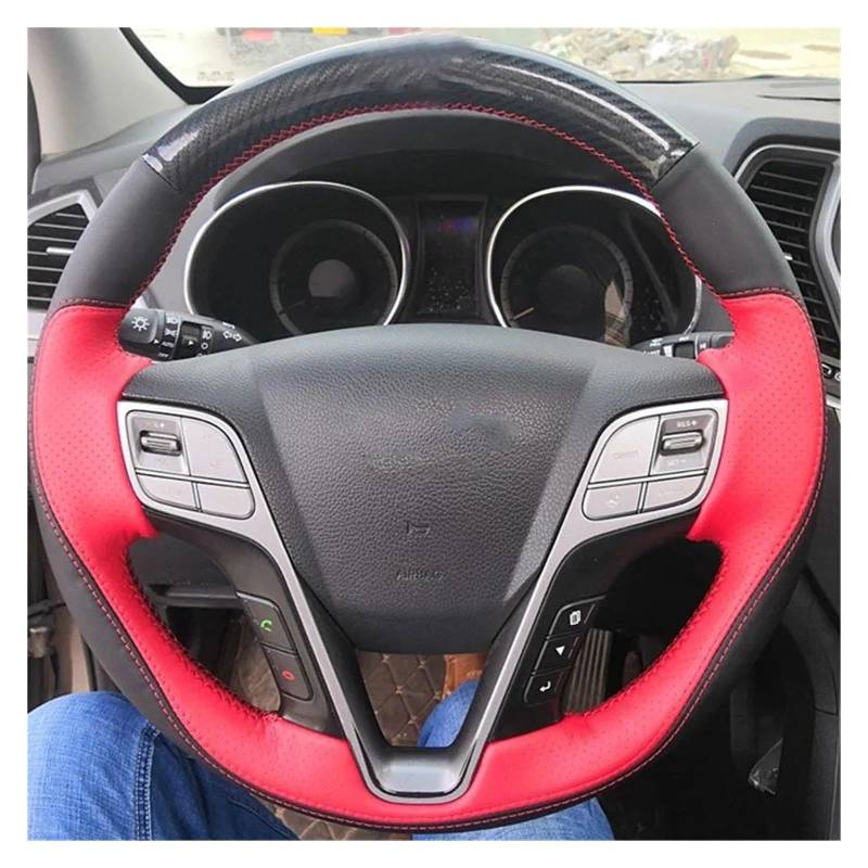 Auto Lenkradbezug Für Hyundai Für Santa Fe Ix45 2013-2015 Handgenähte rutschfeste Echtleder-Sportstil-Autolenkradabdeckung Auto Lenkradschutz(Style 2) von Dnhqknog