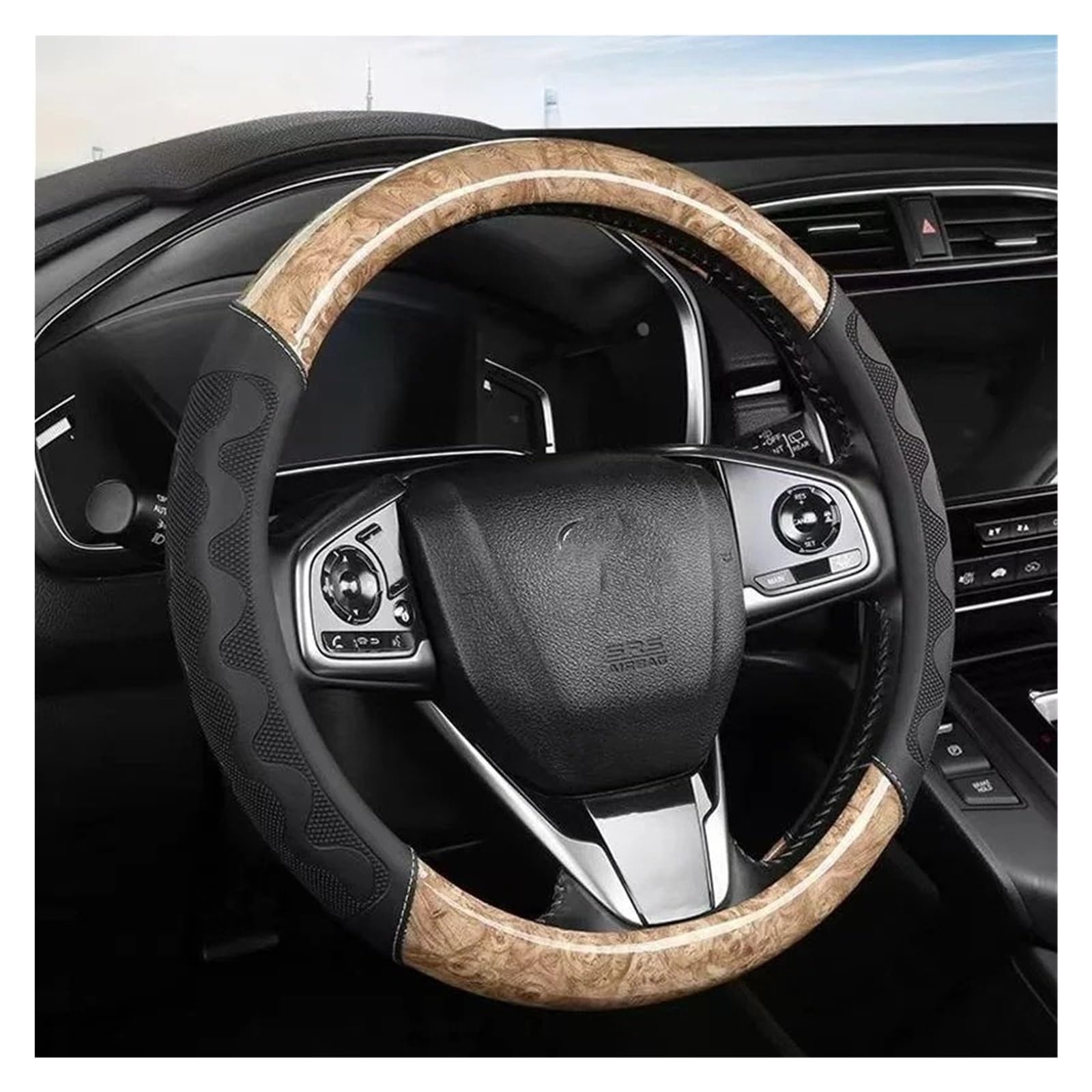 Auto Lenkradbezug Für Hyundai Holzmaserung Auto Lenkrad Abdeckung Auto Lenkrad Schutz Anti-Slip Atmungsaktive Universal Auto Lenkradschutz(Beige) von Dnhqknog