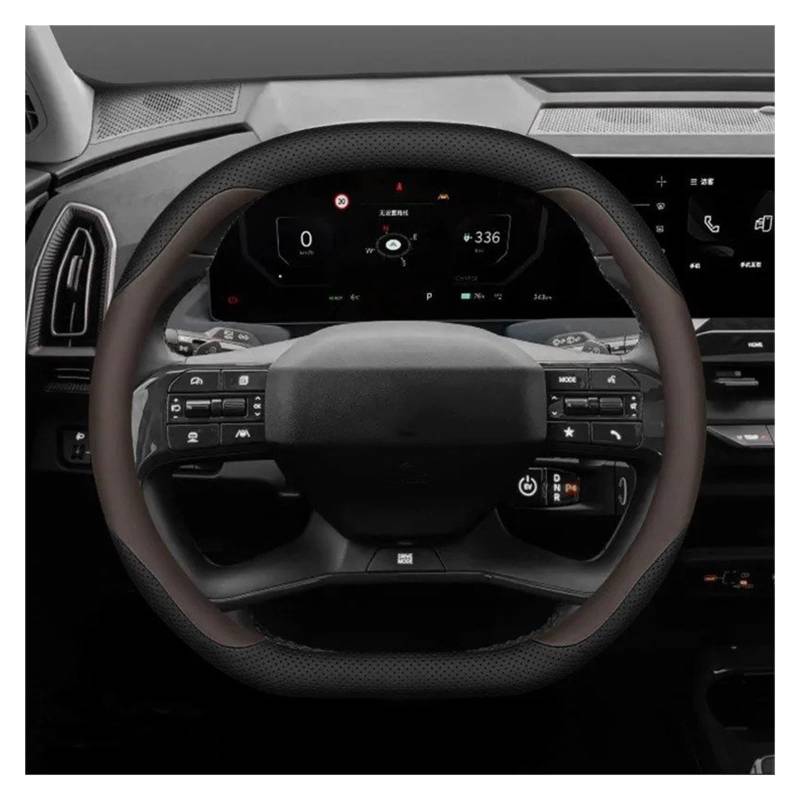 Auto Lenkradbezug Für KIA EV5 EV9 2023 2024 2025 Carbon Faser Auto Auto Lenkrad Abdeckung Anti Slip Spezielle Innen Schutz Zubehör Auto Lenkradschutz(Black Brown) von Dnhqknog