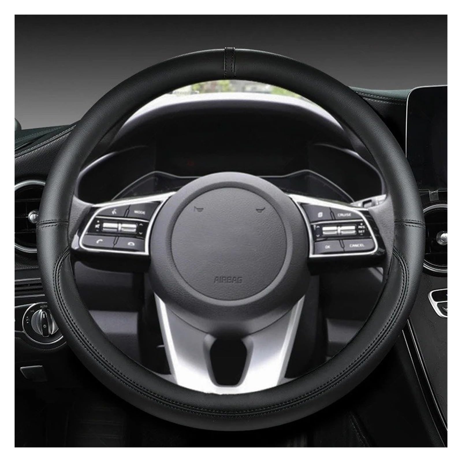 Auto Lenkradbezug Für KIA K5 KX5 K2 K3 GT Für Rio Für Cerato Für Sportage Für Stinger 2021 2022 Auto Lenkrad Abdeckung 38cm Leder Auto Lenkradschutz(Black O Shape) von Dnhqknog