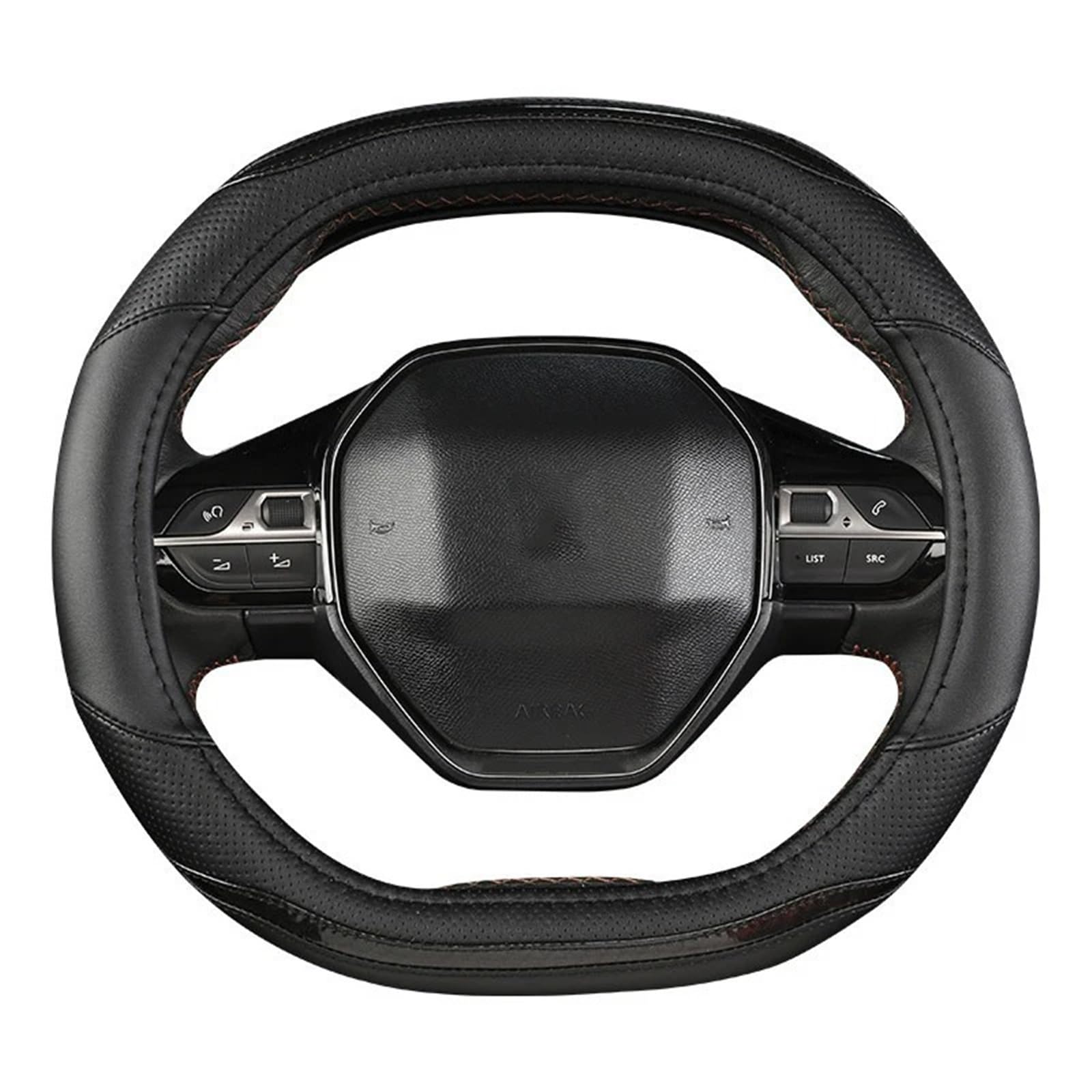 Auto Lenkradbezug Für Peugeot 3008 4008 5008 Auto Lenkrad Abdeckung Carbon Faser + PU Leder Auto Innen Zubehör Auto Lenkradschutz(Black) von Dnhqknog