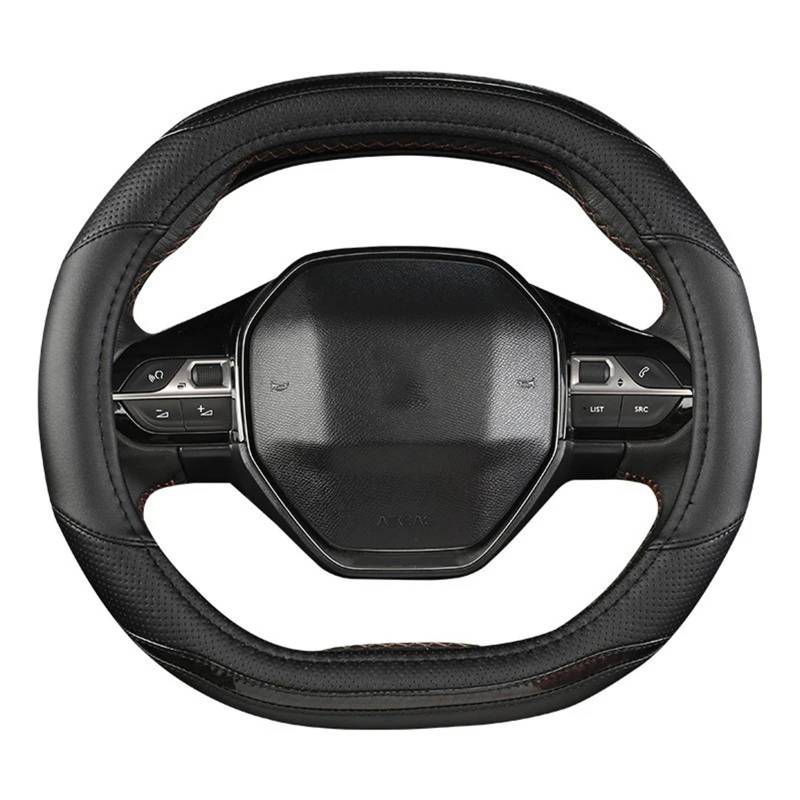 Auto Lenkradbezug Für Peugeot 3008 4008 5008 Auto Lenkrad Abdeckung Carbon Faser + PU Leder Auto Innen Zubehör Auto Lenkradschutz(Black) von Dnhqknog