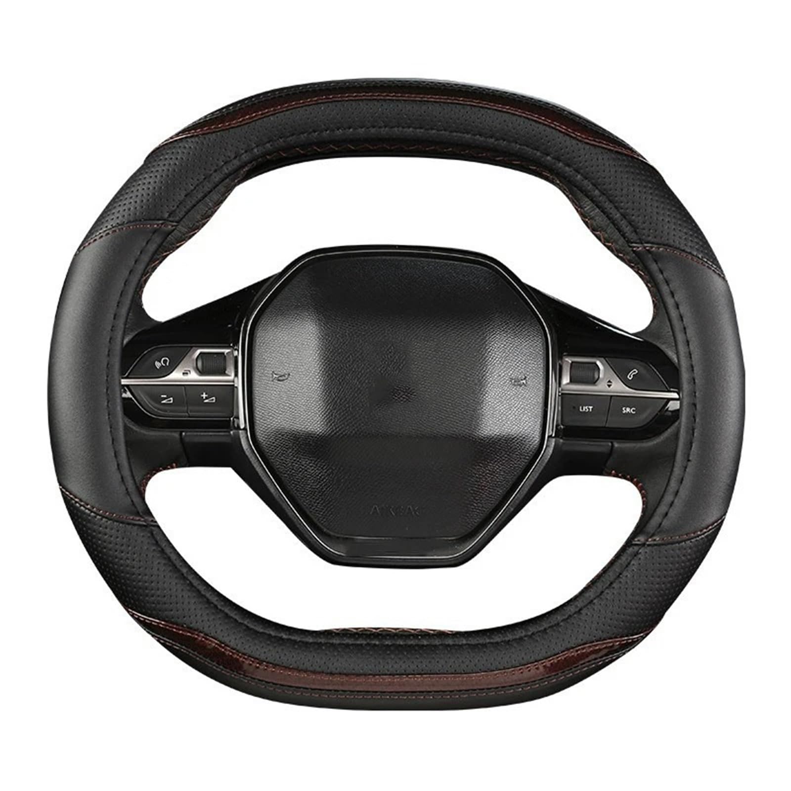 Auto Lenkradbezug Für Peugeot 3008 4008 5008 Auto Lenkrad Abdeckung Carbon Faser + PU Leder Auto Innen Zubehör Auto Lenkradschutz(Black Coffee) von Dnhqknog