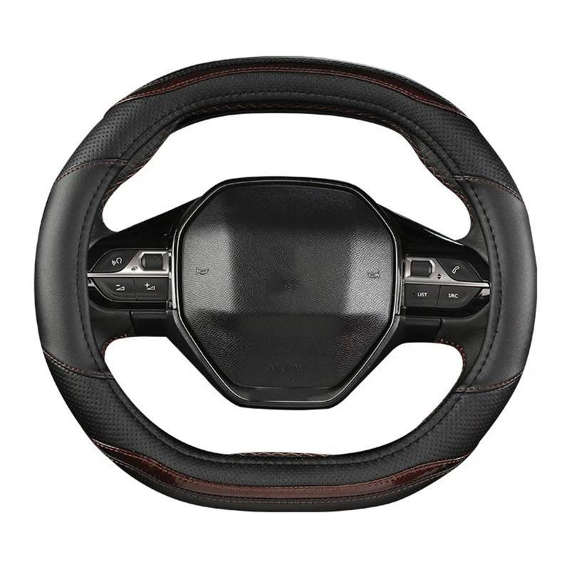 Auto Lenkradbezug Für Peugeot 3008 4008 5008 Auto Lenkrad Abdeckung Carbon Faser + PU Leder Auto Innen Zubehör Auto Lenkradschutz(Black Coffee) von Dnhqknog