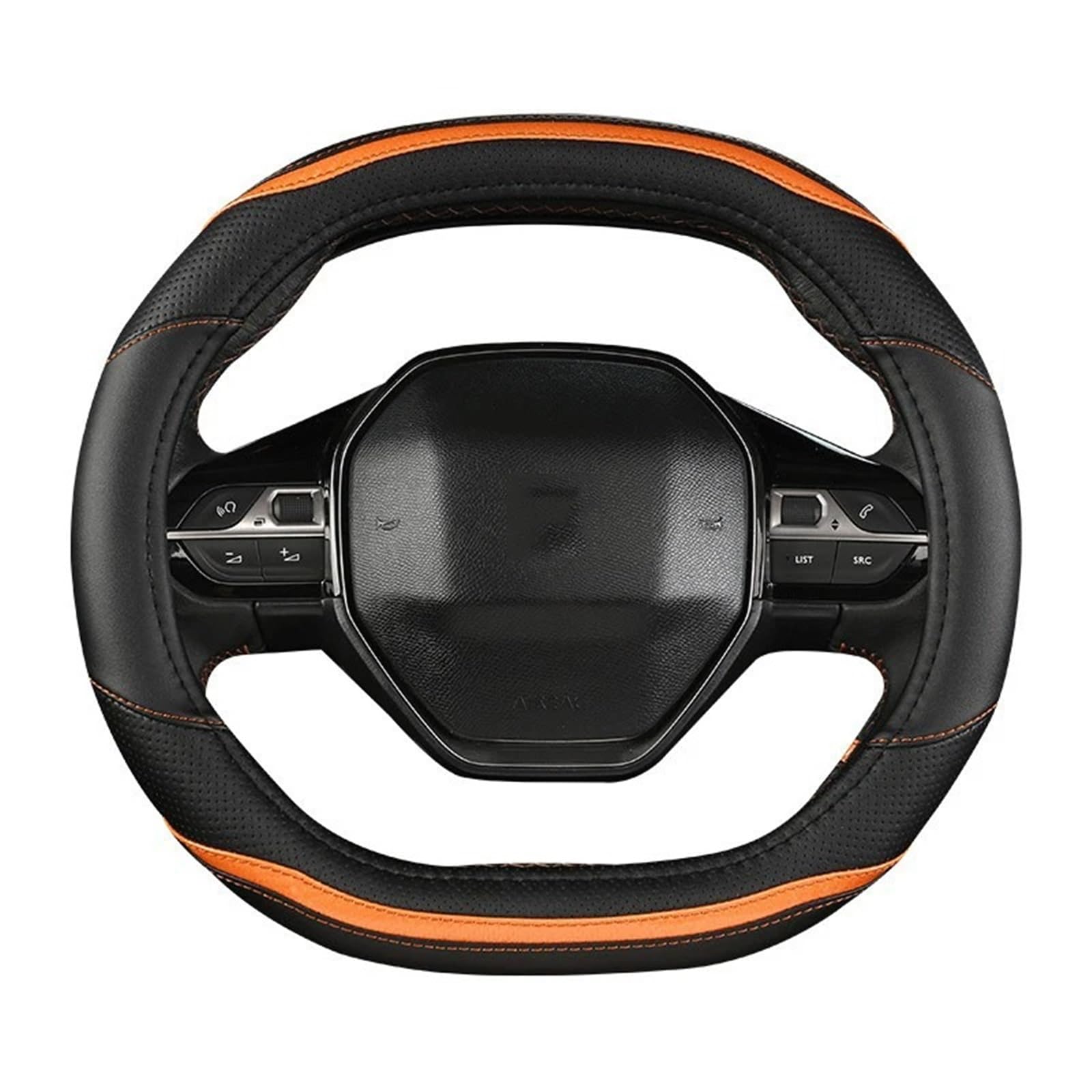 Auto Lenkradbezug Für Peugeot 3008 4008 5008 Auto Lenkrad Abdeckung Carbon Faser + PU Leder Auto Innen Zubehör Auto Lenkradschutz(Black Orange) von Dnhqknog