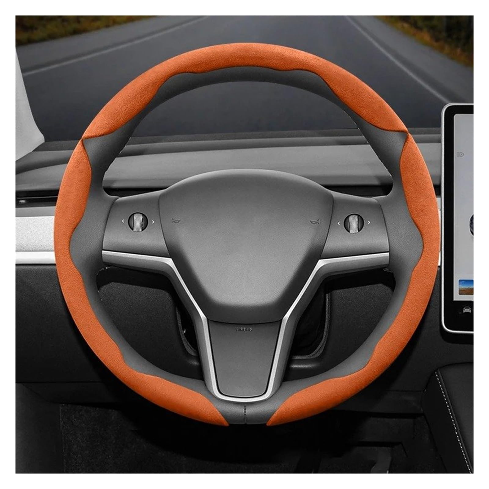 Auto Lenkradbezug Für Tesla 3 YSX Wildleder Snap-on Lenkrad Abdeckung Autos Zubehör Auto Zubehör Auto Lenkrad Abdeckung Auto Auto Lenkradschutz(Orange O 3-Piece Set) von Dnhqknog