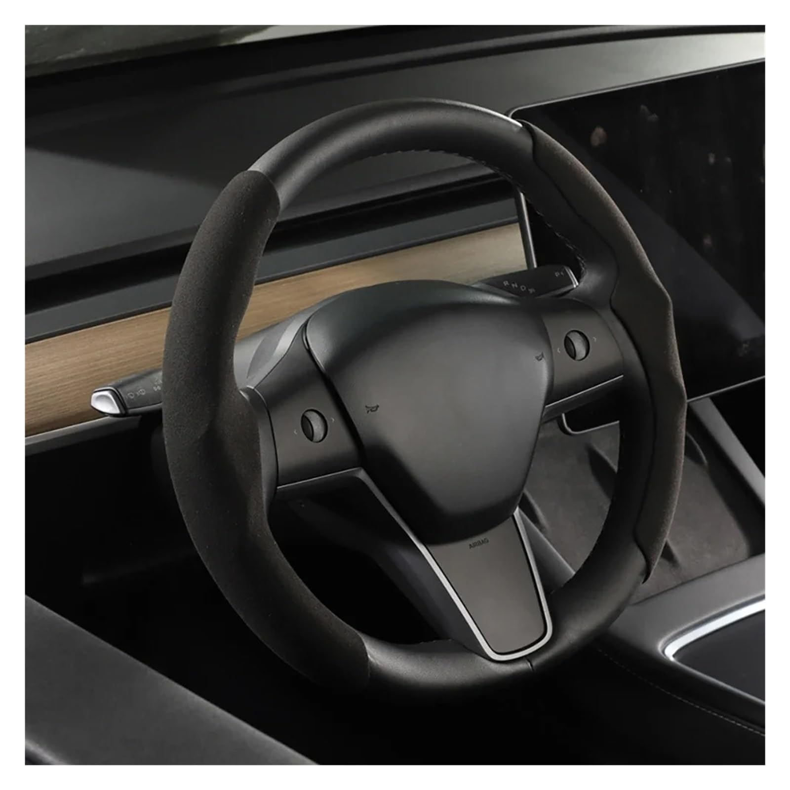 Auto Lenkradbezug Für Tesla Für Modell 3 Y Lenkrad Abdeckung Wildleder Carbon Faser Ultra-dünne Schweiß Absorbieren Spezielle Lenkrad Auto Lenkradschutz(Black) von Dnhqknog