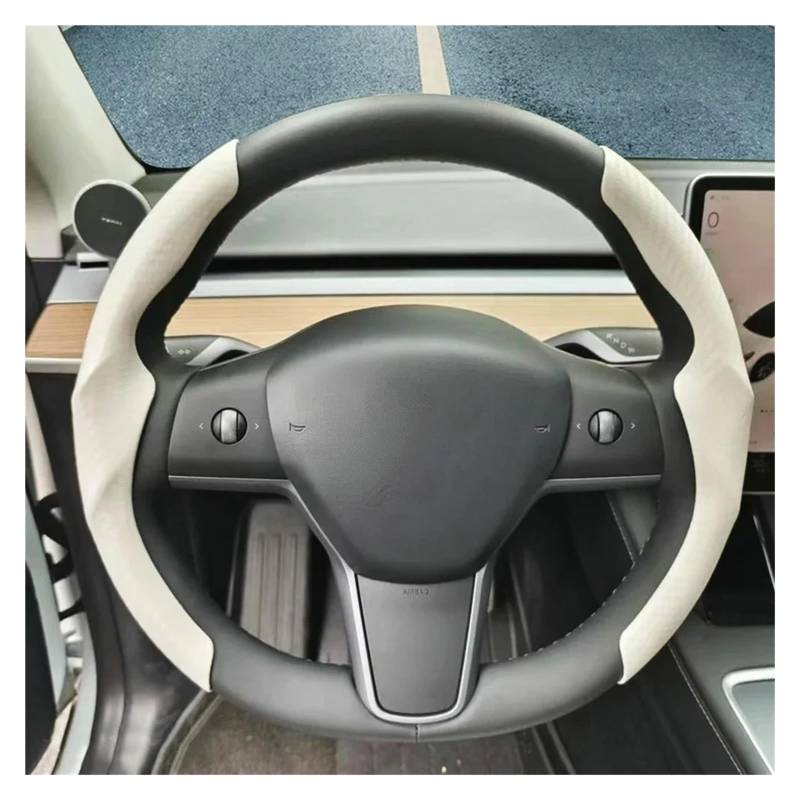 Auto Lenkradbezug Für Tesla Für Modell 3 Y Lenkrad Abdeckung Wildleder Carbon Faser Ultra-dünne Schweiß Absorbieren Spezielle Lenkrad Auto Lenkradschutz(Carbon Fiber White) von Dnhqknog