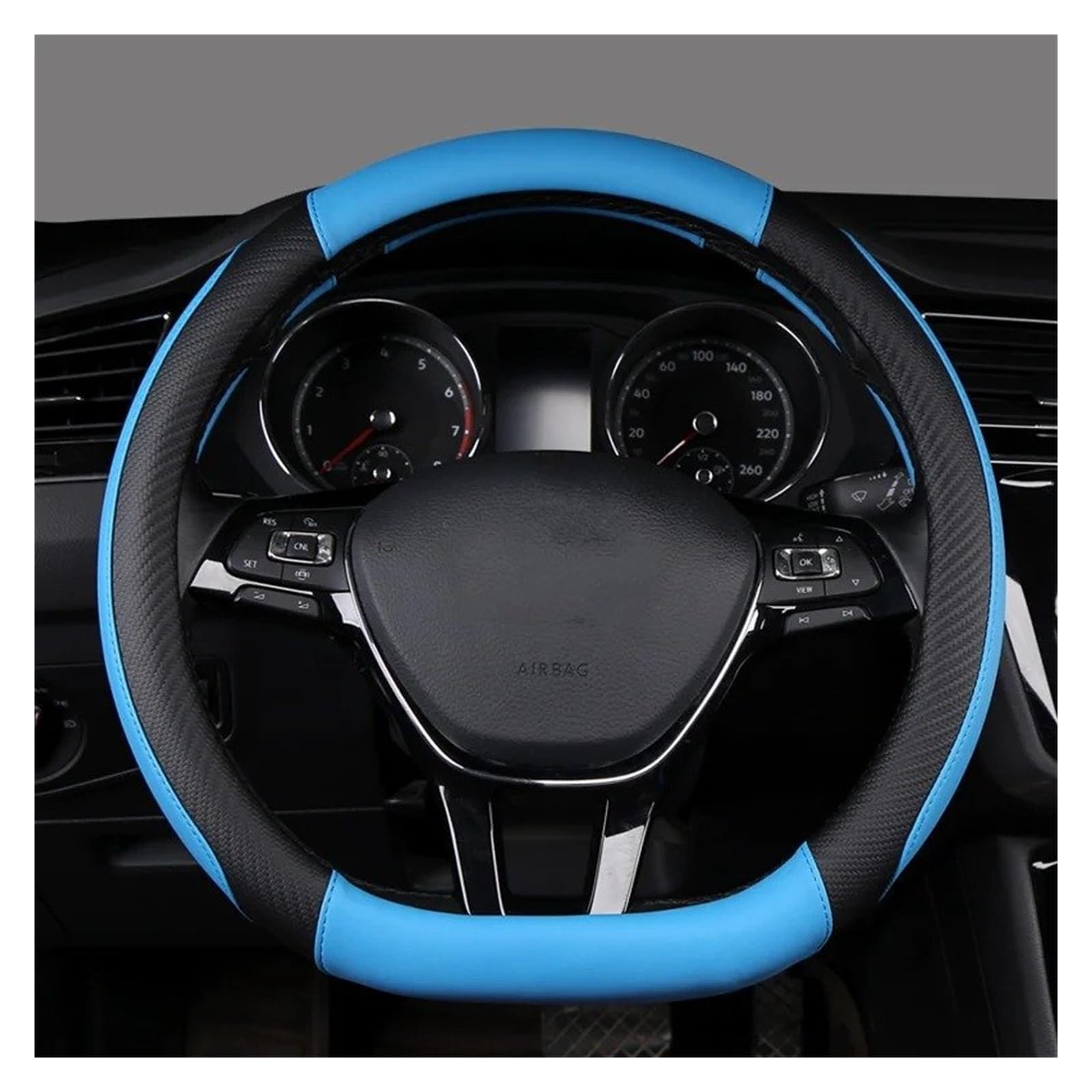 Auto Lenkradbezug Für VW Für Passat Für Touran Für Tiguan Für Atlas Für T-ROC Für T-Cross 2017-2021 D Form Auto Lenkrad Abdeckung Auto Lenkradschutz(Blue) von Dnhqknog