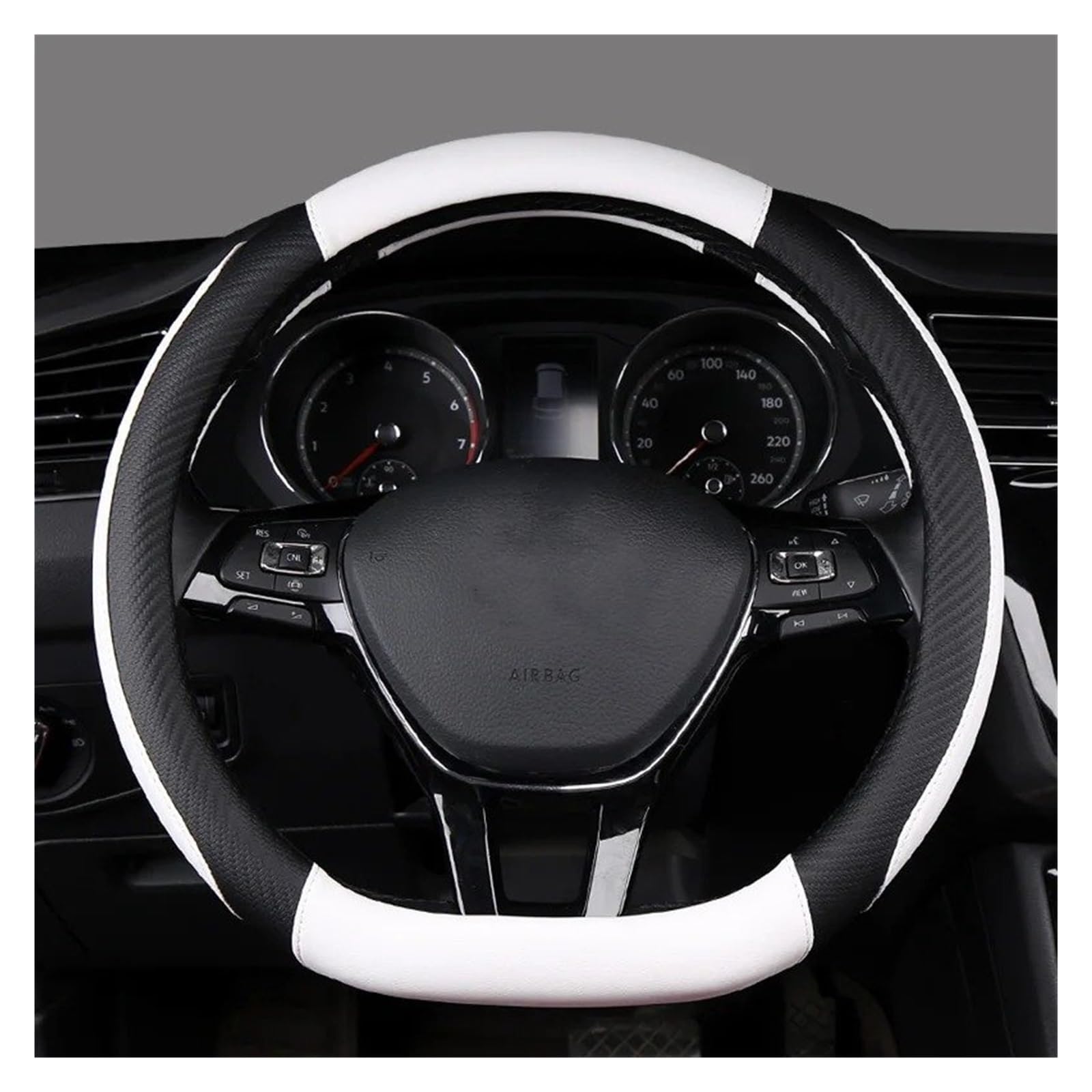 Auto Lenkradbezug Für VW Für Passat Für Touran Für Tiguan Für Atlas Für T-ROC Für T-Cross 2017-2021 D Form Auto Lenkrad Abdeckung Auto Lenkradschutz(White) von Dnhqknog