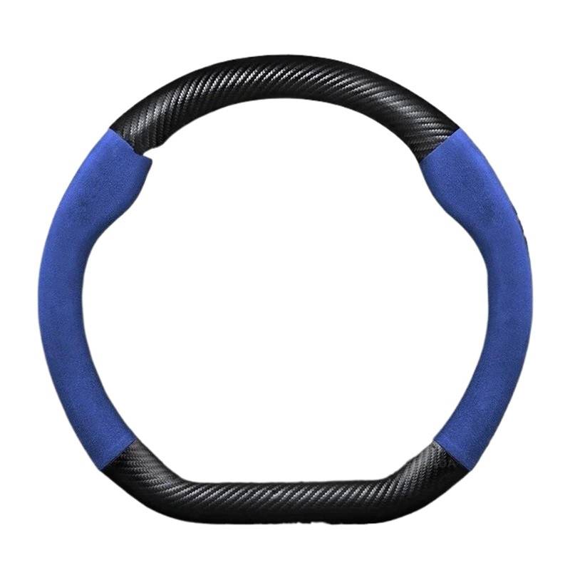 Auto Lenkradbezug Für Volvo Für Polestar Echtes Leder Auto Lenkrad Abdeckung Wildleder Carbon Faser 38cm Auto Lenkradschutz(D Style A Blue) von Dnhqknog