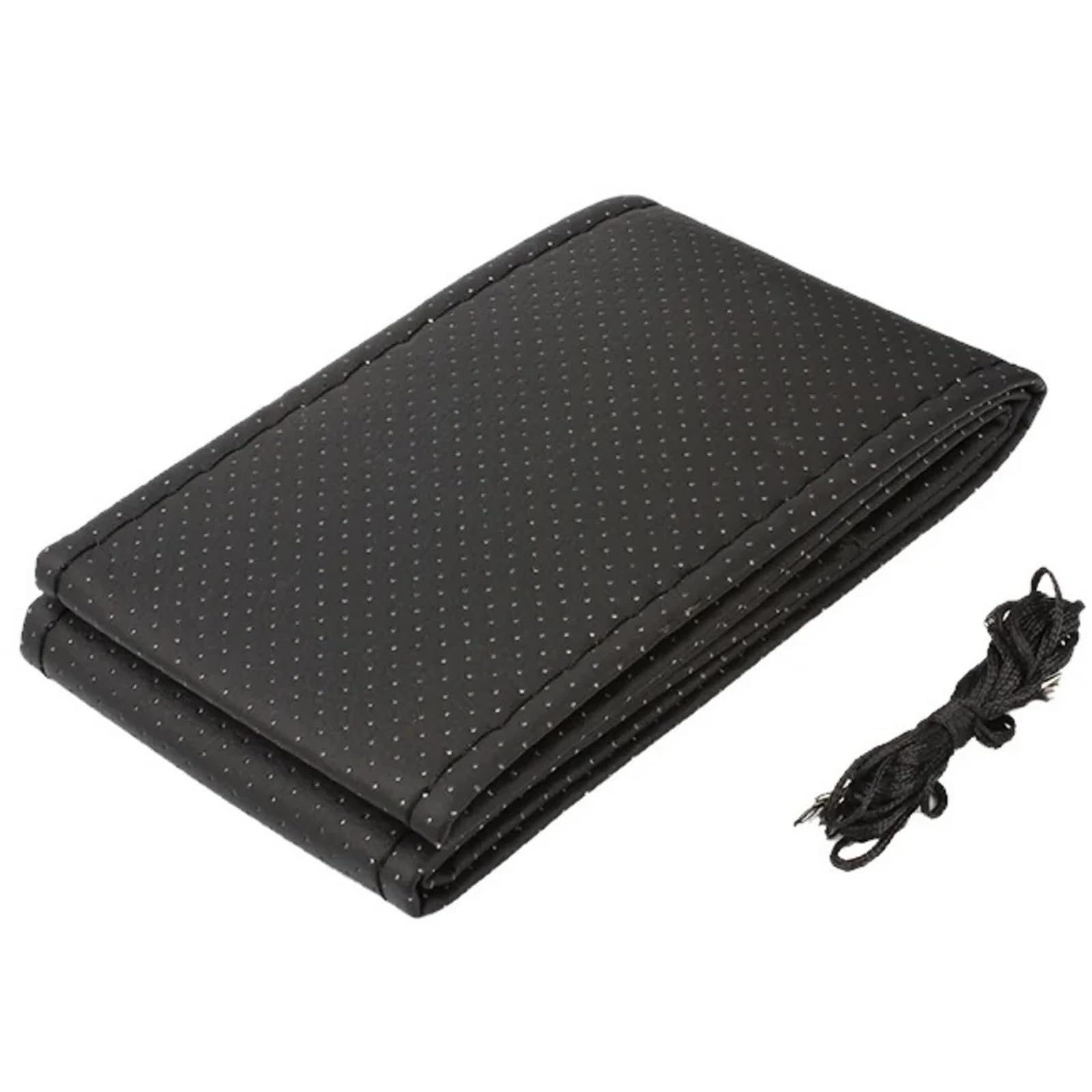 Auto Lenkradbezug Mit Nadeln Faden Auto Lenkrad Abdeckung DIY Leder Dekoration Innen Caravan Anhänger LKW Off Road 4x4 Zubehör Auto Lenkradschutz(Black) von Dnhqknog