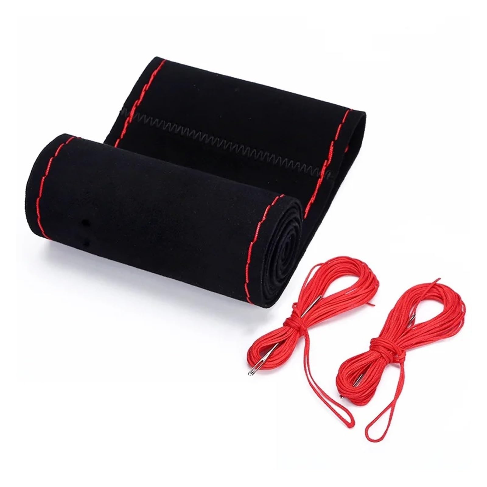 Auto Lenkradbezug Pelz-Lenkrad-Abdeckung Für Auto Universell 38 cm Geflochtenes Auto-Lenkrad-Schutz-Abdeckung Leder rutschfeste Innenteile Auto Lenkradschutz(Red line) von Dnhqknog