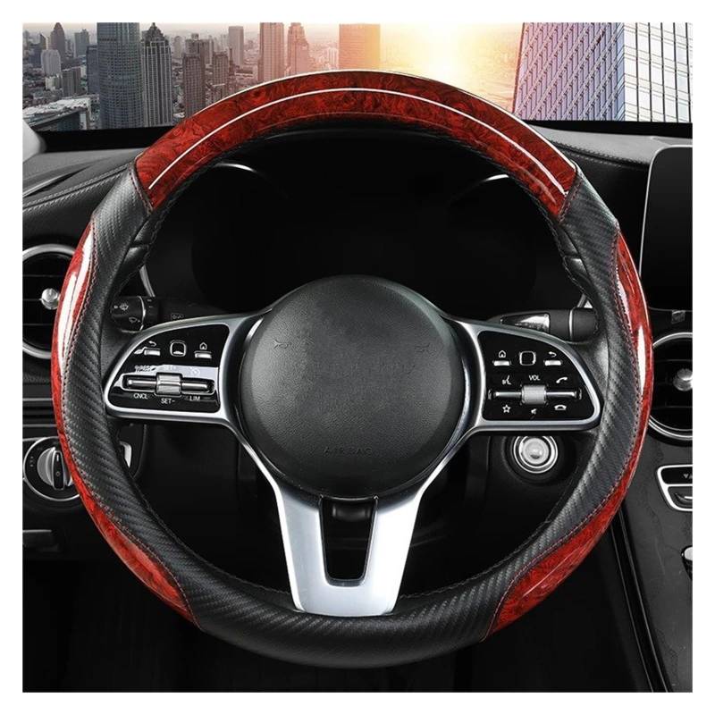 Auto Lenkradbezug Schlichte Auto-Lenkradabdeckung Mit Pfirsichfarbener Holzmaserung rutschfeste Four Seasons General Motors-Griffabdeckung Auto Lenkradschutz(Red) von Dnhqknog