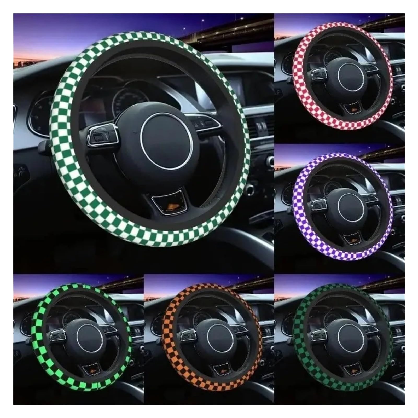 Auto Lenkradbezug Style Wheel Steering Protector Auto Auto Lenkradabdeckung Plaid Universal 37-38 cm Lenkradschutz Auto Lenkradschutz(Red Black) von Dnhqknog