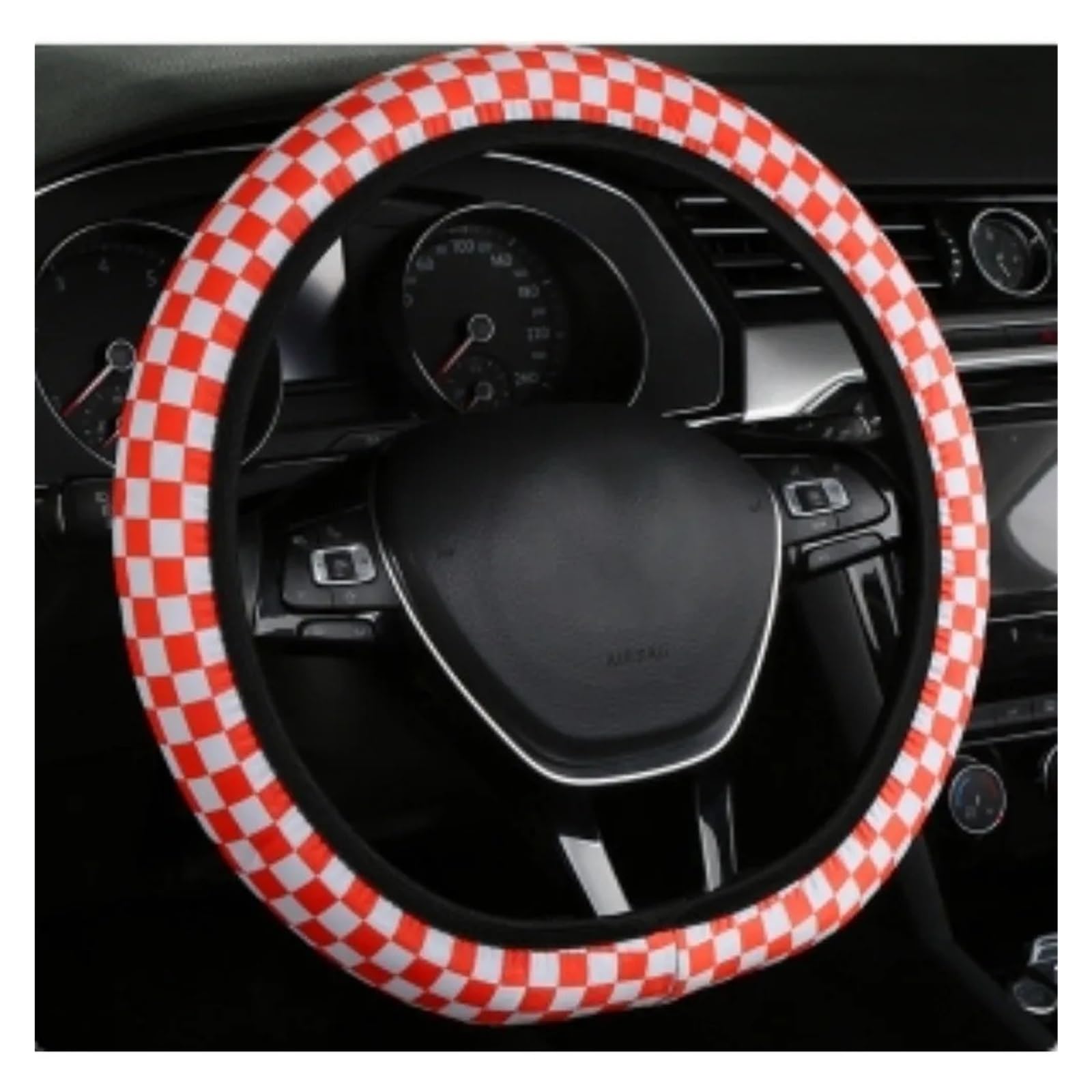 Auto Lenkradbezug Style Wheel Steering Protector Auto Auto Lenkradabdeckung Plaid Universal 37-38 cm Lenkradschutz Auto Lenkradschutz(Red White) von Dnhqknog