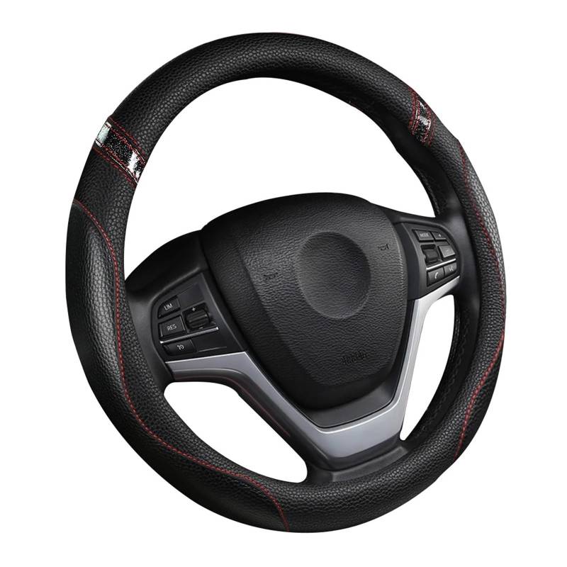 Auto Lenkradbezug Universeller Leder-Lenkradbezug Für Damen Mädchen Herren Niedlicher Lenkradbezug Für Auto 38,1 cm Auto Lenkradschutz(Black) von Dnhqknog