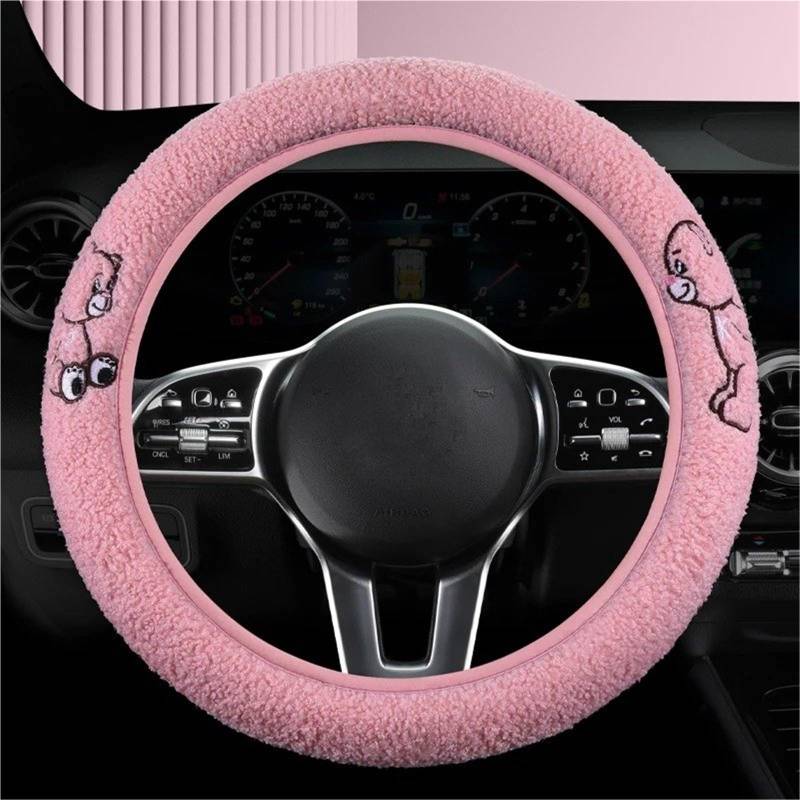 Auto Lenkradbezug Winterwolle Auto-Lenkradbezug Ohne Innenring Allgemeiner Auto-Griffbezug Warm rutschfest Auto Lenkradschutz(Pink) von Dnhqknog