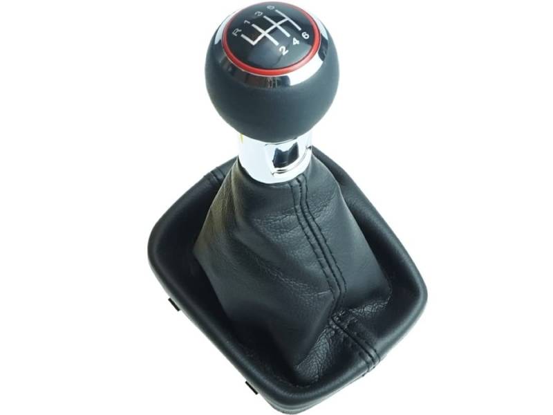 Schaltknauf, Schaltsack und Rahmen - roter Ring - schwarze Naht - 6 Gang kompatibel für Audi A3 8P 2003-2013 von Newtown2700-parts