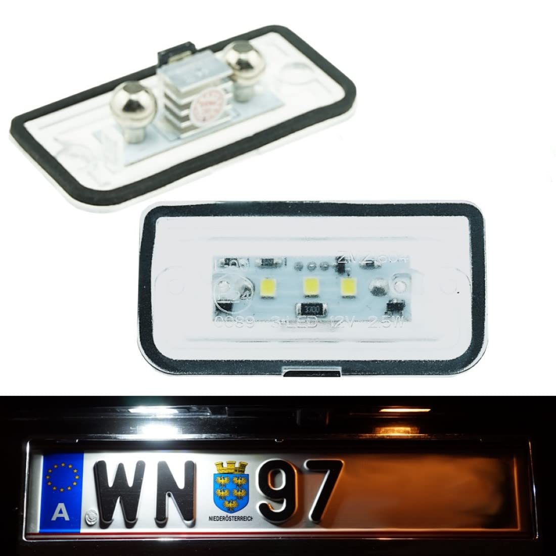 Do!LED 1103-4D LED Kennzeichenbeleuchtung passend für Mercedes Benz C-Klasse W203 Limousine Nummernschildbeleuchtung Kennzeichenleuchte Nummernschildleuchte mit E-Prüfzeichen Xenon Optik von Do!LED