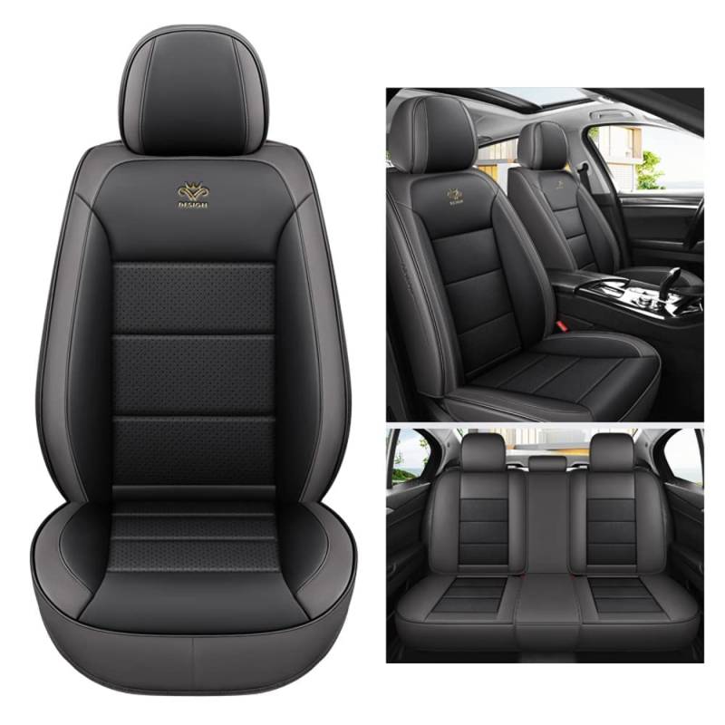 DohkHgg Autositzbezüge passend für Mitsubishi L200 ASX Eclipse Cross Outlander, Carisma S-Cross, echtes Leder, wasserdicht und atmungsaktiv, 5-Sitzer-Sitzbezug, Auto-Innenraum, Schwarz/Grau von DohkHgg