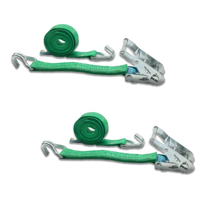 2er Set Spanngurt mit Ratsche und Profilhaken, DoZurr 2000, belastbar bis 1000 kg, 35 mm breit x 4 m lang, grün von Dolezych