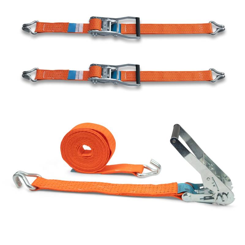 2er Set Spanngurt mit Stabiler Ratsche und Profilhaken, DoZurr 5000, belastbar bis 2500 kg, 50 mm breit x 6 m lang, orange, für LKW und große Anhänger von Dolezych
