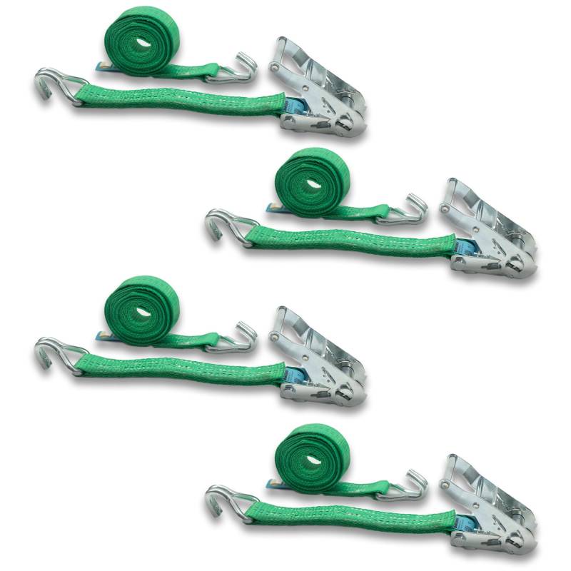 4er Set Spanngurt mit Ratsche und Profilhaken, DoZurr 2000, belastbar bis 1000 kg, 35 mm breit x 4 m lang, grün von Dolezych