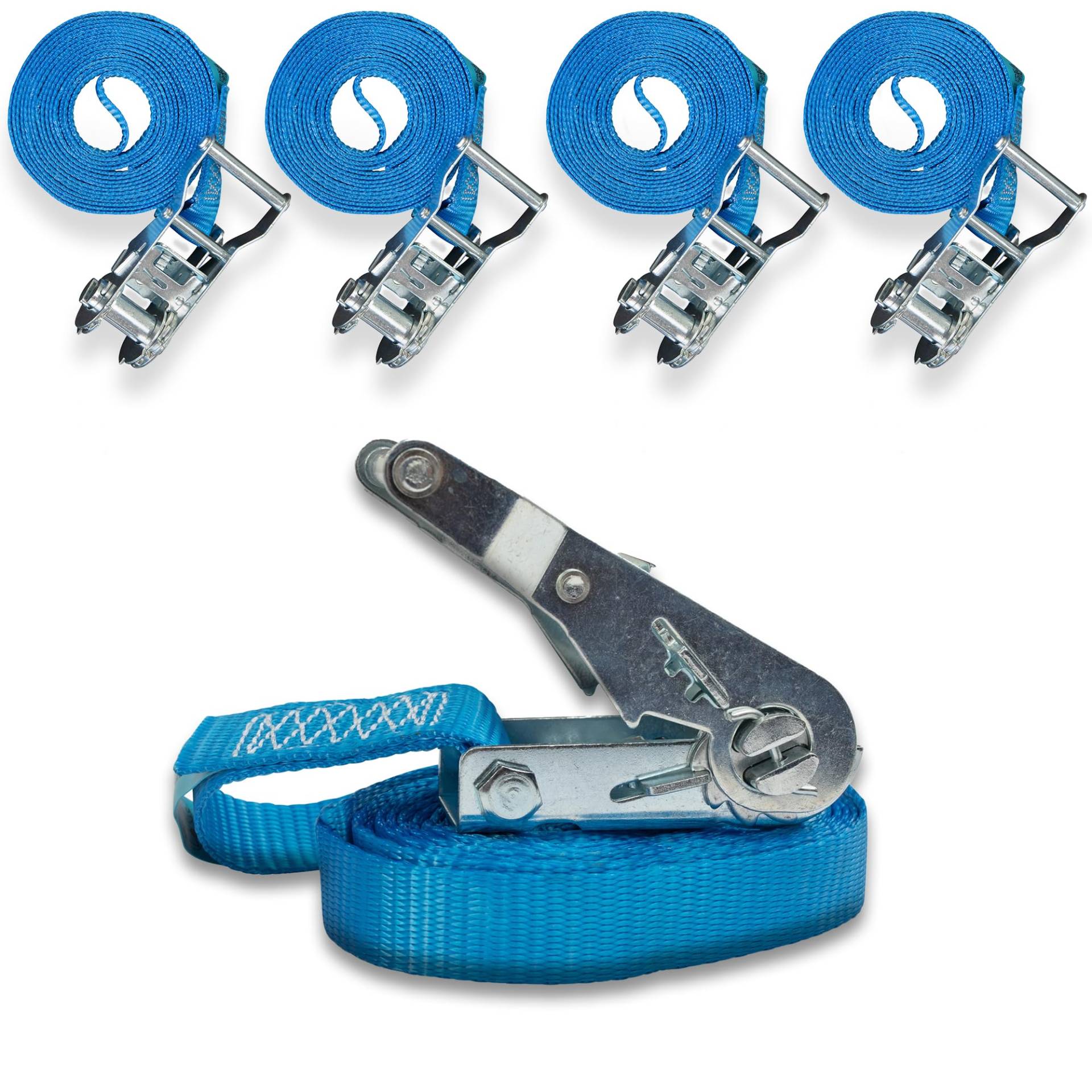 4er Set Spanngurt mit Stabiler Druckratsche,einteilig, zum Umreifen, DoZurr 1000, belastbar bis 1000 kg, 25 mm breit x 6 m lang, blau 4er Set Spanngurt mit Stabiler Druckratsche,einteilig, zum Umreifen, DoZurr 1000, belastbar bis 1000 kg, 25 mm breit x 6 m lang, blau von Dolezych