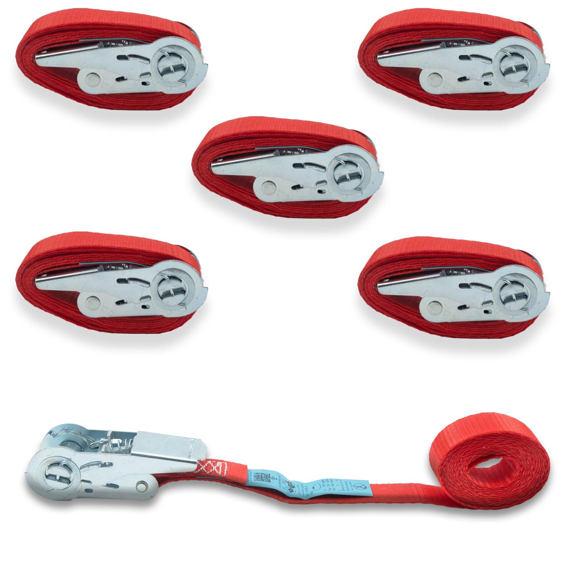 5er Set Spanngurt mit Miniratsche,einteilig, zum Umreifen, DoZurr 700, belastbar bis 700 kg, 25 mm breit x 4 m lang, rot 5er Set Spanngurt mit Miniratsche,einteilig, zum Umreifen, DoZurr 700, belastbar bis 700 kg, 25 mm breit x 4 m lang, rot von Dolezych