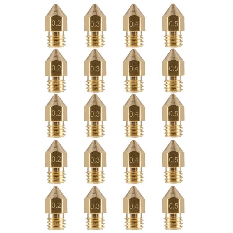 DollaTek 20Pcs M6 3.0mm 0.2 mm 0.3mm, 0.4 mm 0.5mm 3D Drucker Extruder Messing Düse Druckkopf für MK8 Makerbot von DollaTek