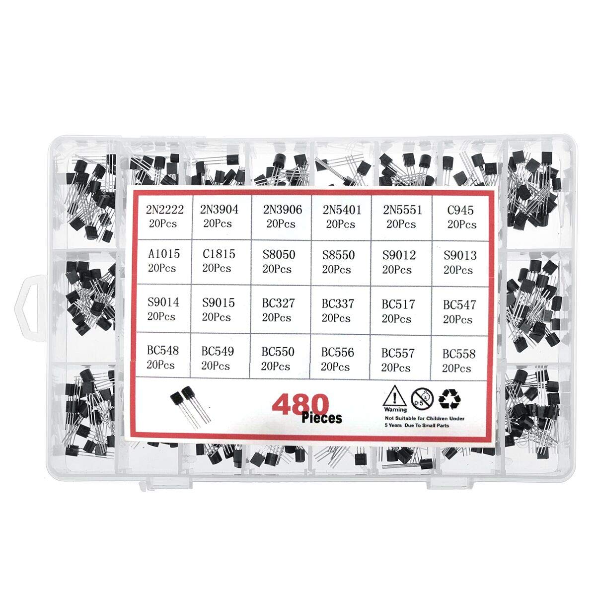 DollaTek 480Pcs 24 Typen Silizium-Inline-NPN/PNP-Transistor-Sortiment Kit DollaTek 480Pcs 24 Typen Silizium-Inline-NPN/PNP-Transistor-Sortiment Kit von DollaTek