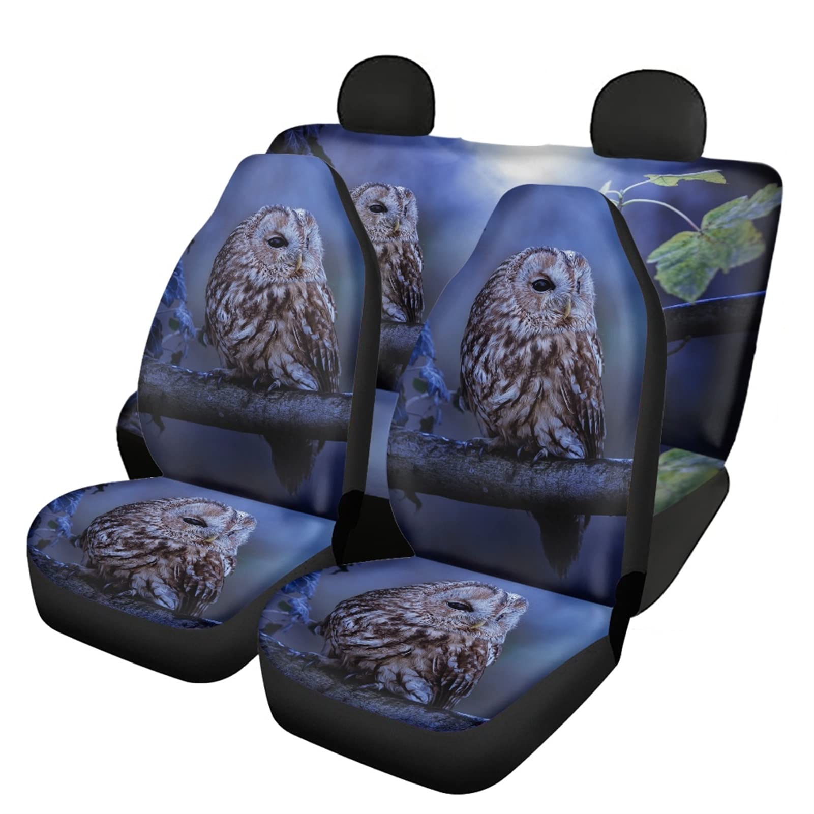 Dolyues Autositzbezüge, 3D-Tier-Eulen-Motiv, vollständiges Set mit 4 Stück, Vorder- und Rückenlehnenschutz, Auto-Zubehör von Dolyues