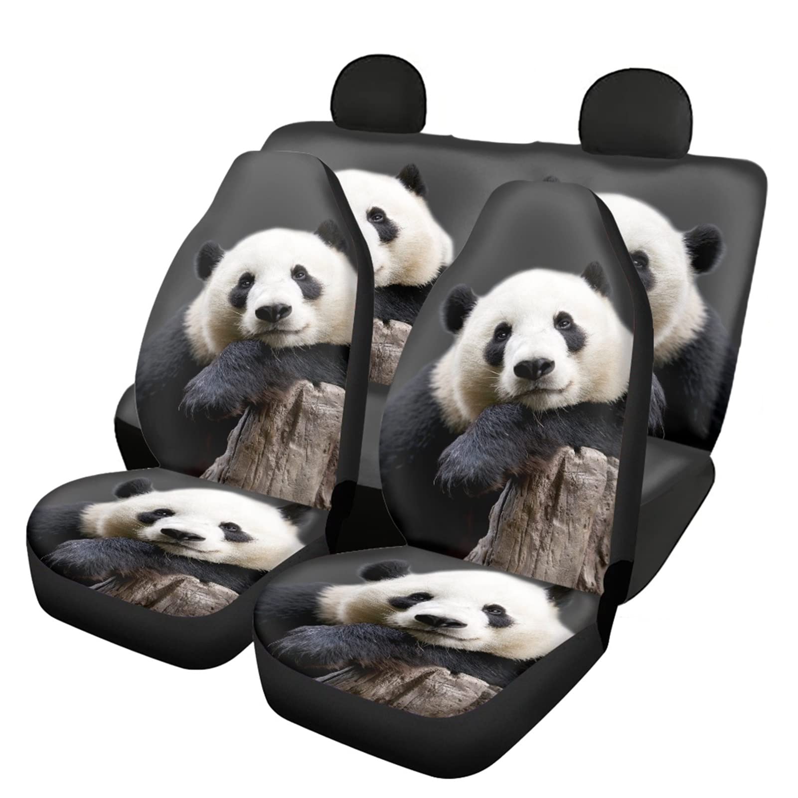Dolyues Autositzbezüge, 3D-Tier-Panda-Druck, komplettes Set, passend für Auto, LKW, UV, universeller Schutz für Vorder- und Rückenlehne, 4-teiliges Set von Dolyues