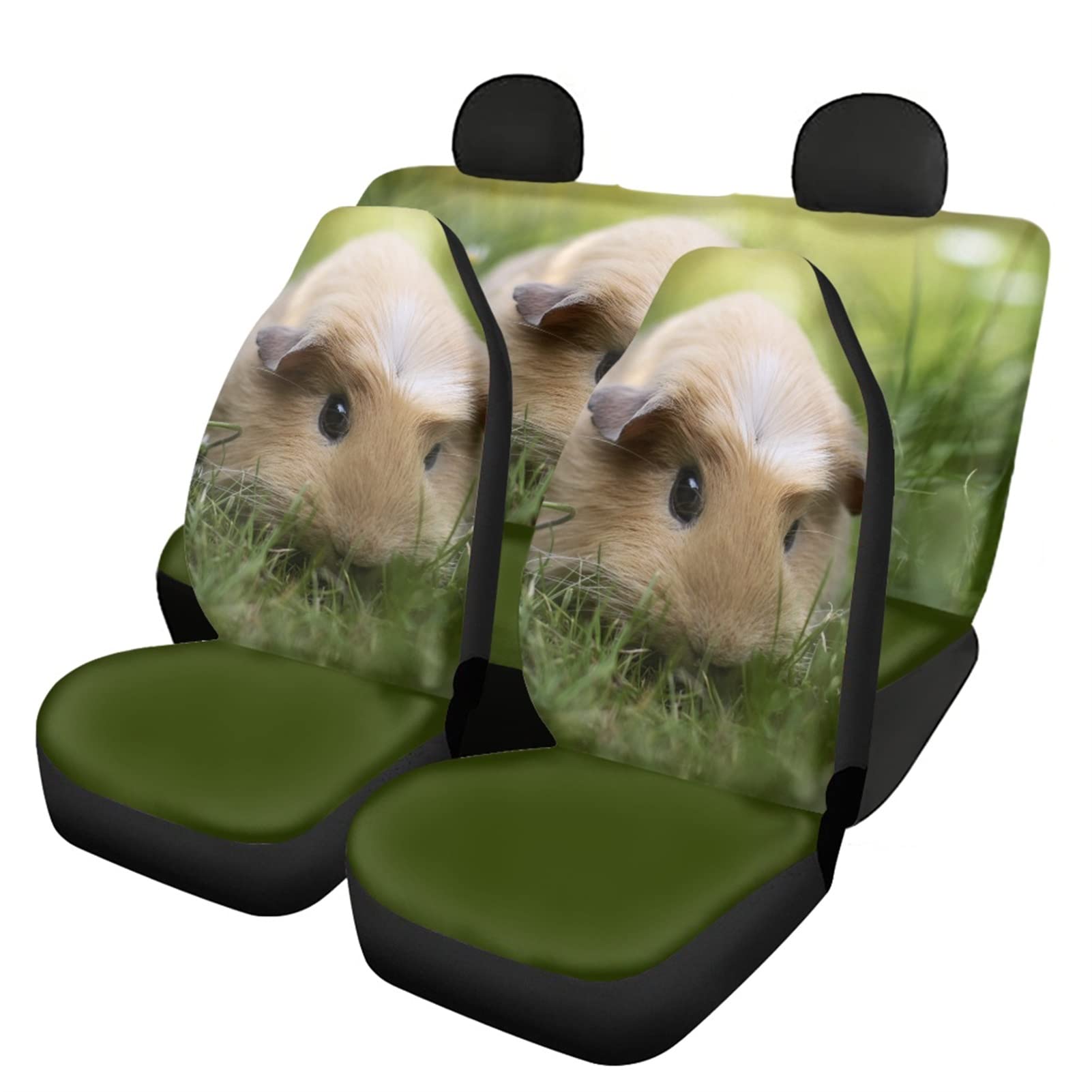 Dolyues Autositzbezüge, 3D-Tiermotiv, Motiv: Meerschweinchen, universelle Passform, vollständiges Set für Vorder- und Rücksitzschoner für die meisten Autos/LKWs/SUVs/Lieferwagen von Dolyues