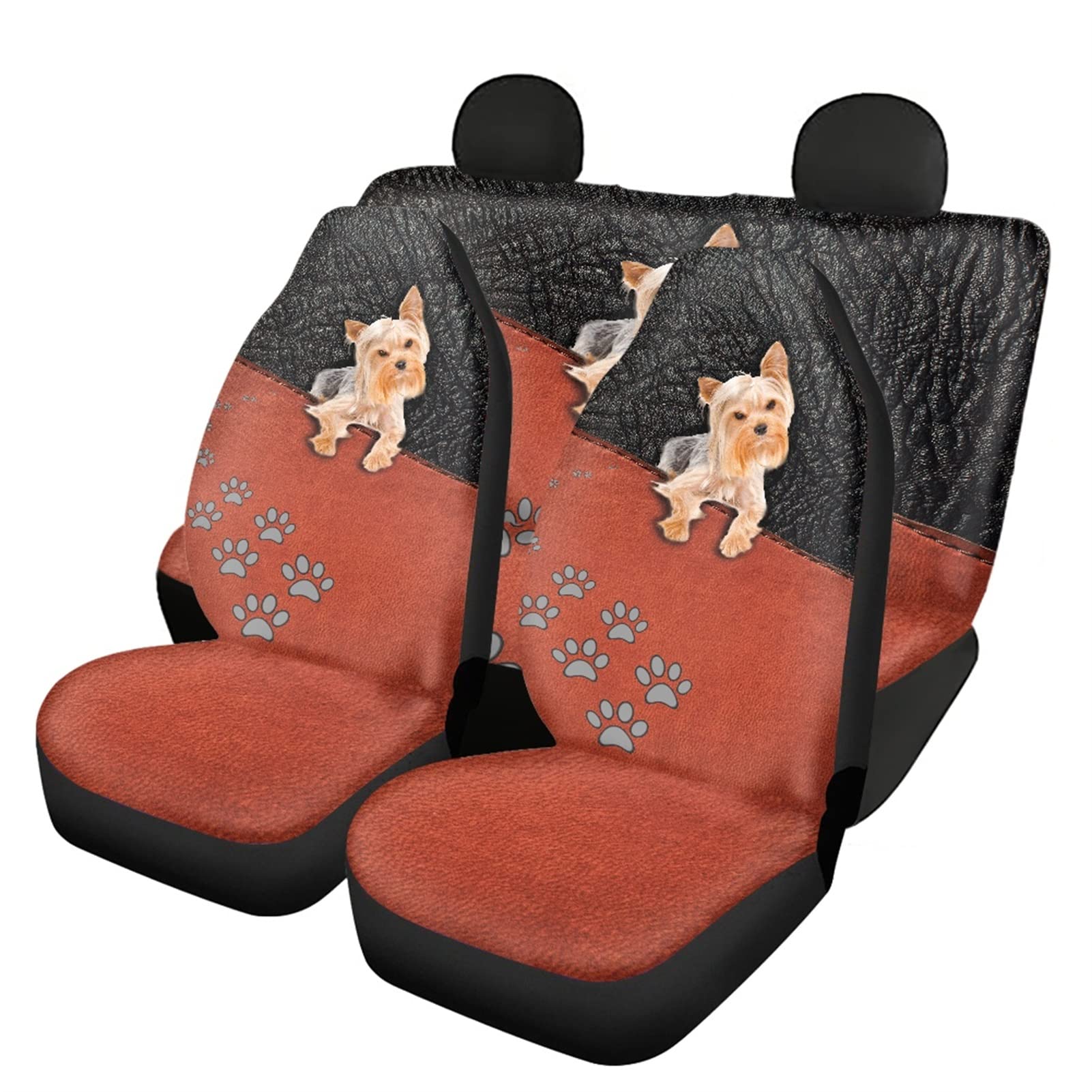 Dolyues Autositzbezüge, 3D-Tiermotiv, Motiv: Yorkshire Terrier, Hundepfoten, komplettes Set, universelle Passform, 2 Vordersitze, 1 Rückenlehne, 1 Rücksitzschutz von Dolyues