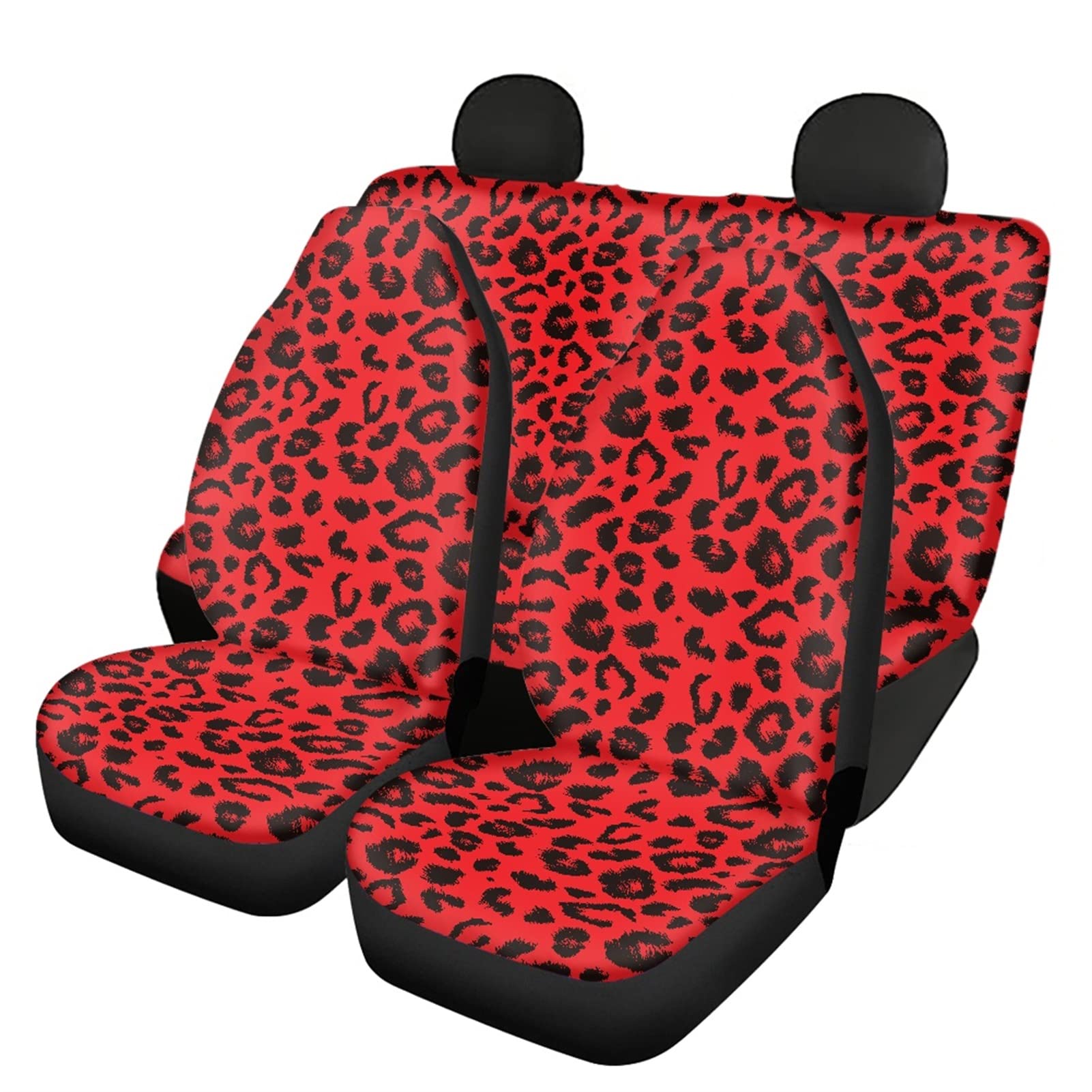 Dolyues Autositzbezüge, Leopardenmuster, Rot, Schwarz, 4 Stück, universell passend für die meisten Autos, Innenraum, Autozubehör, dekorativ von Dolyues