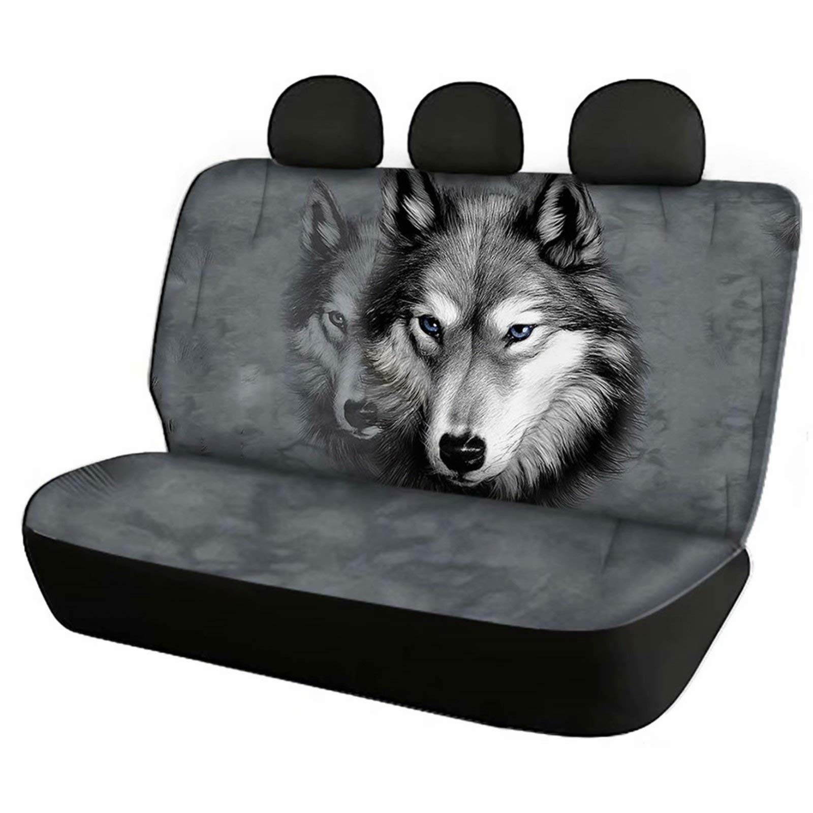 Dolyues Autositzbezüge, Tiermuster, für die hintere Rückenlehne + die untere Sitzbank, Grauer Wolf in Aquarell, 2er-Set, Auto-Zubehör, Innendekoration von Dolyues