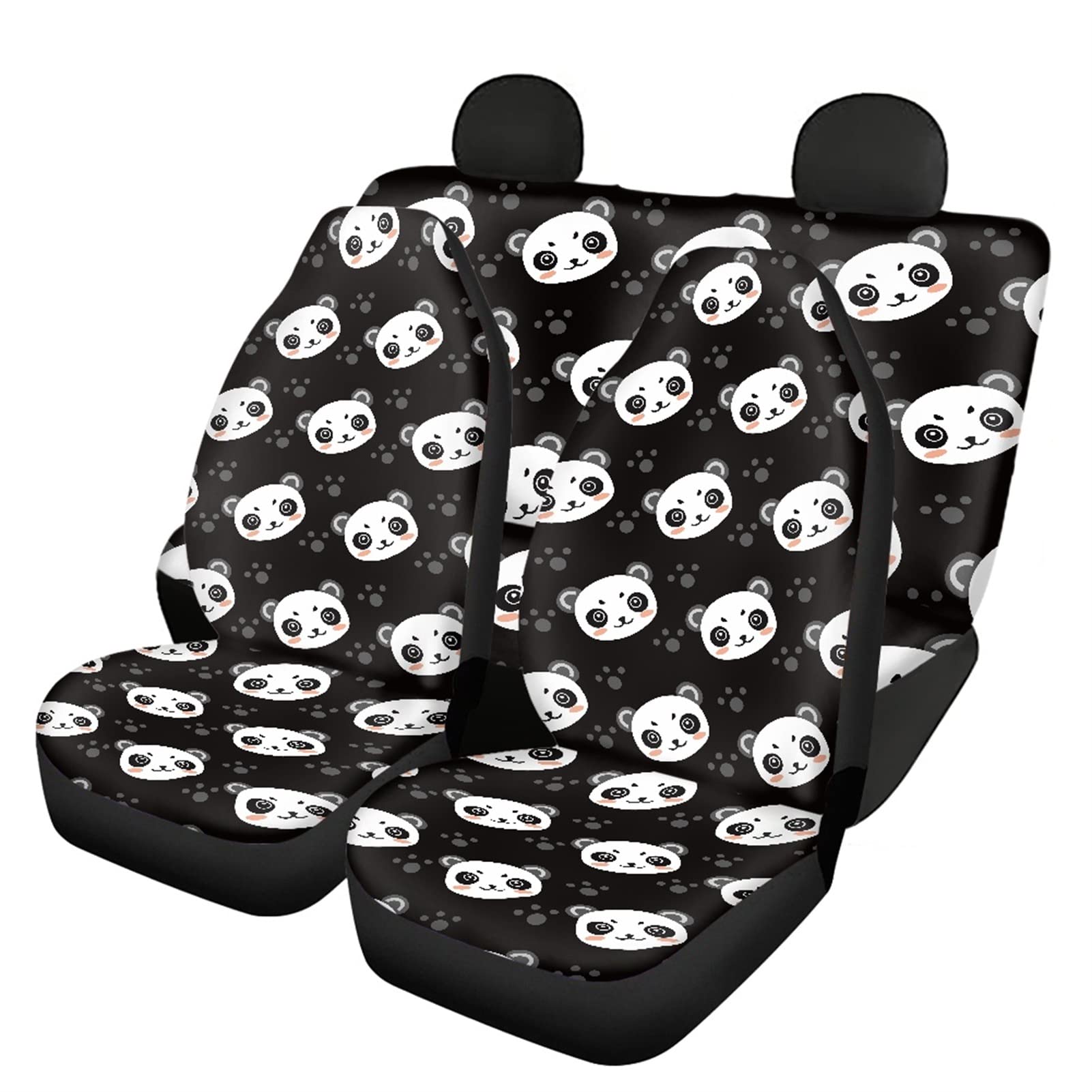 Dolyues Autositzbezüge, niedliches 3D-Cartoon-Tier-Panda-Druck, komplettes Set mit Vorder- und Rücksitz, weicher elastischer Schutz, Autozubehör von Dolyues