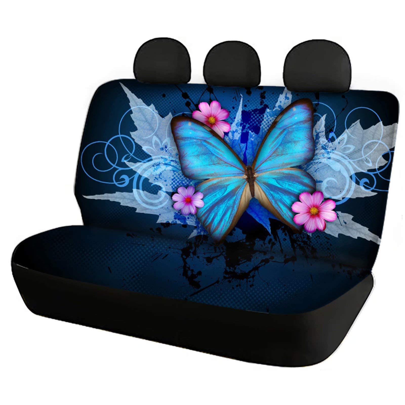 Dolyues Autositzbezüge für Damen, Motiv: blaue Schmetterlinge, komplettes Set, 2 Stück, Ahornblätter, Blume, Autositzschutz für Haustiere, Pfotenschutz von Dolyues