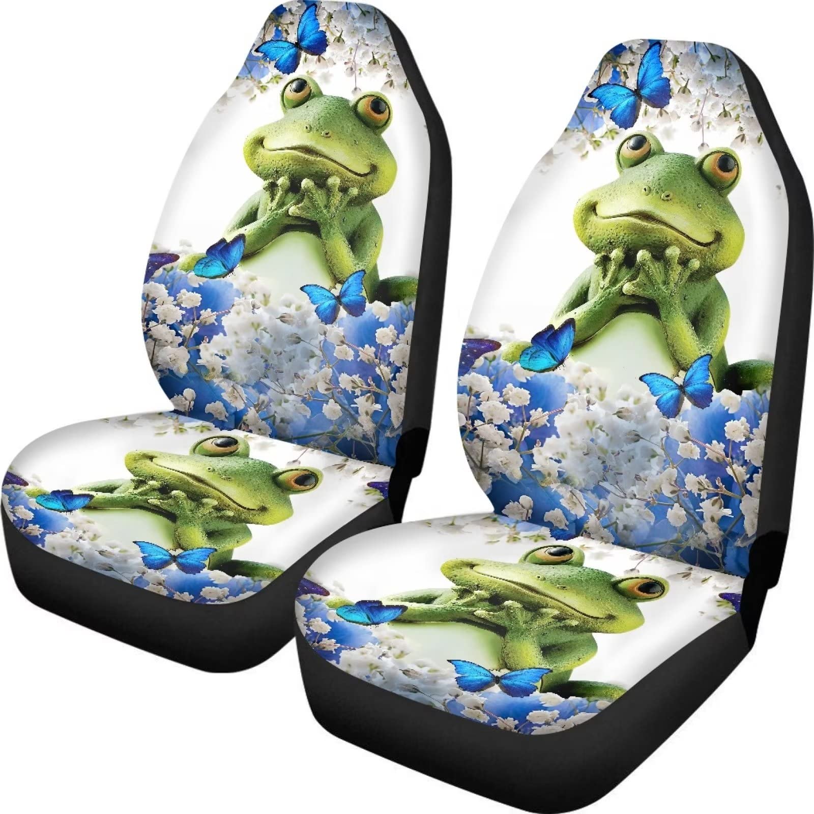 Dolyues Autositzbezüge mit Frosch-Schmetterling-Motiv, strapazierfähig, hohe Rückenlehne, Auto-Sitzbezug, Tier-Vordersitz-Zubehör, 2 Stück von Dolyues
