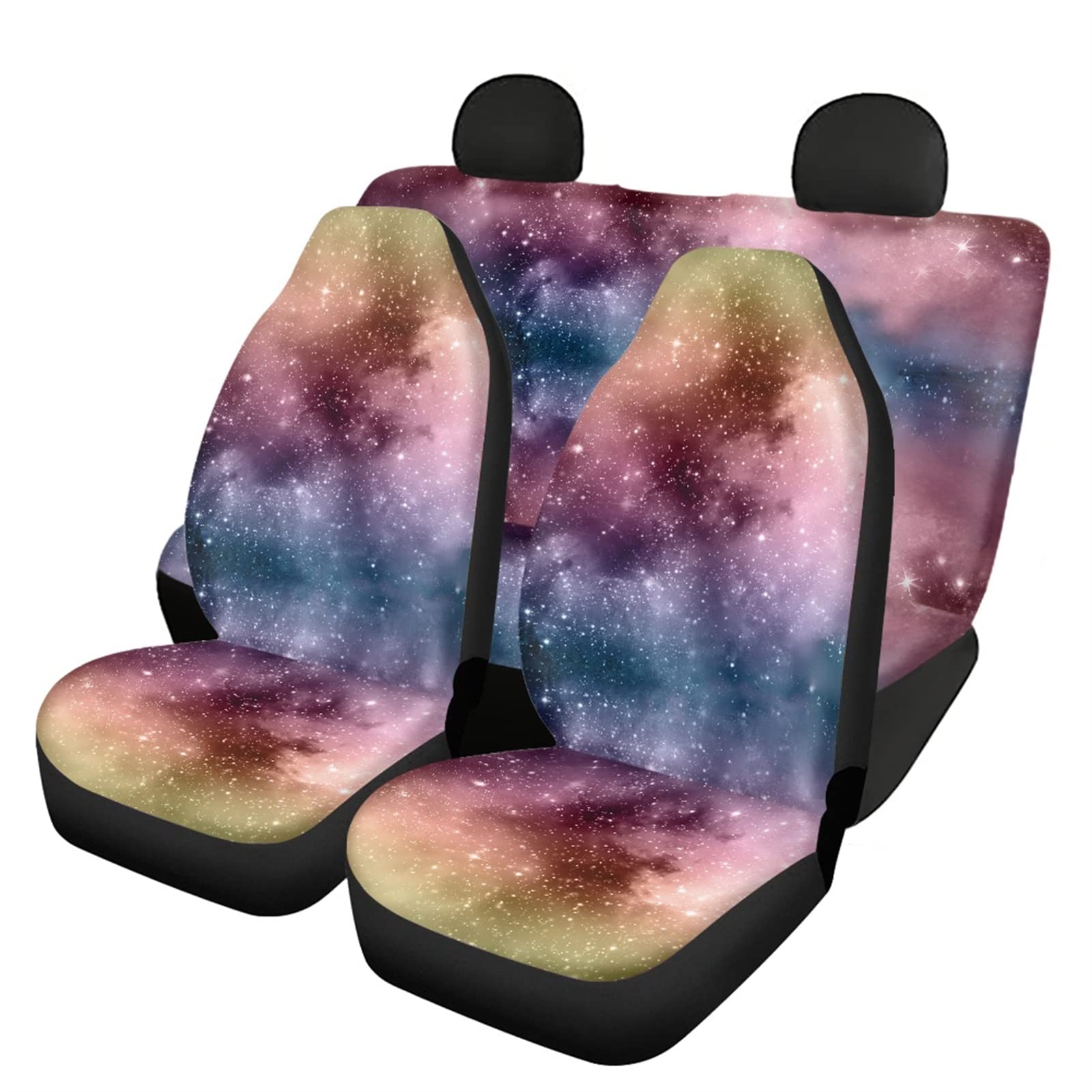 Dolyues Autositzbezüge mit Vordersitzbezug 2er Set und geteilter Sitzbankbezug Regenbogen Galaxy/Universum Muster Fit Universal von Dolyues